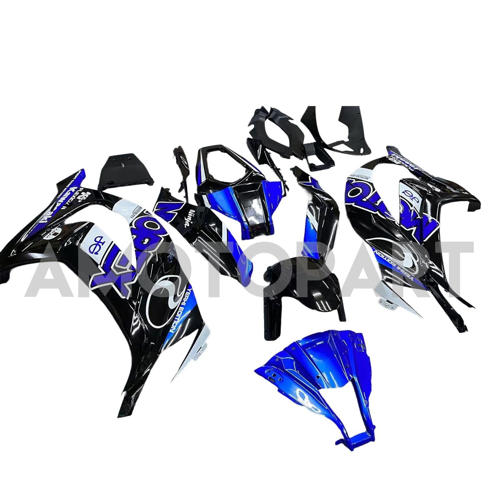 Amotopart Kawasaki ZX10R 2011-2015 Kit de carenagem preto e azul