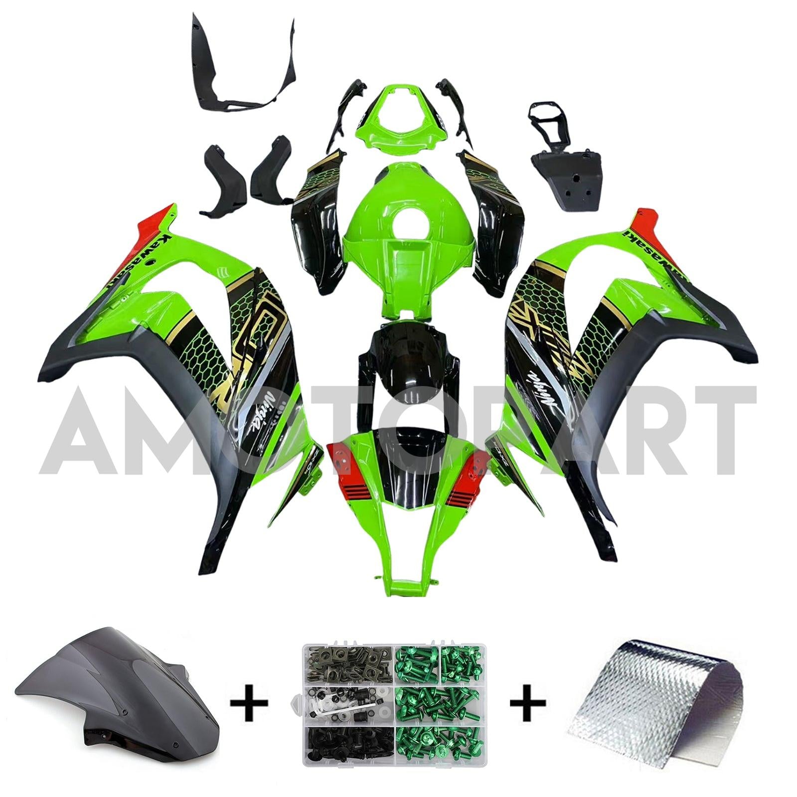 AMOTOPT 2011-2015 KAWASAKI ZX10R GREEN & BLACK STILE1 KIT