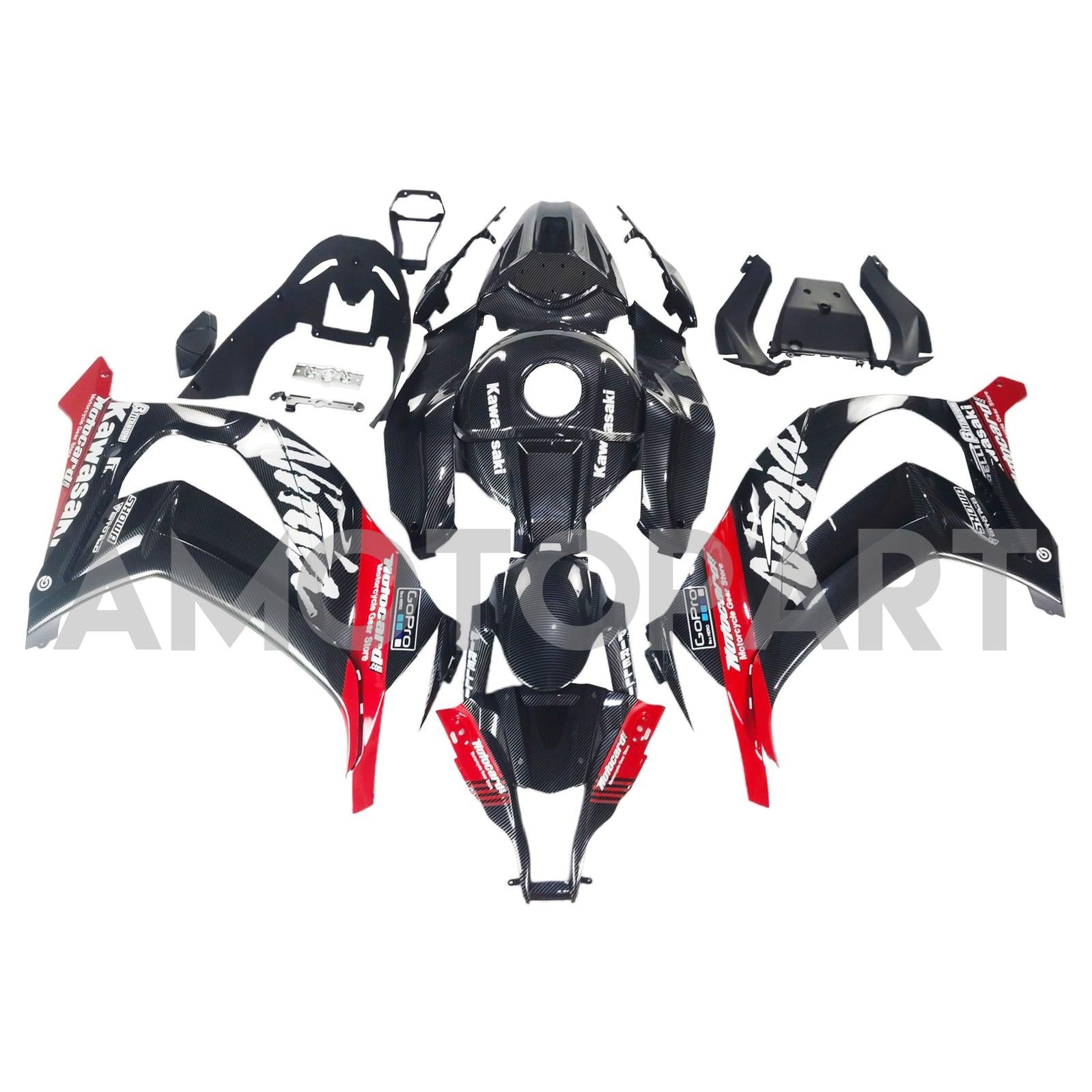 Amotopart 2011-2015 Kawasaki ZX10R Carbon Fiber Pattern Black & Red Fairing Kit