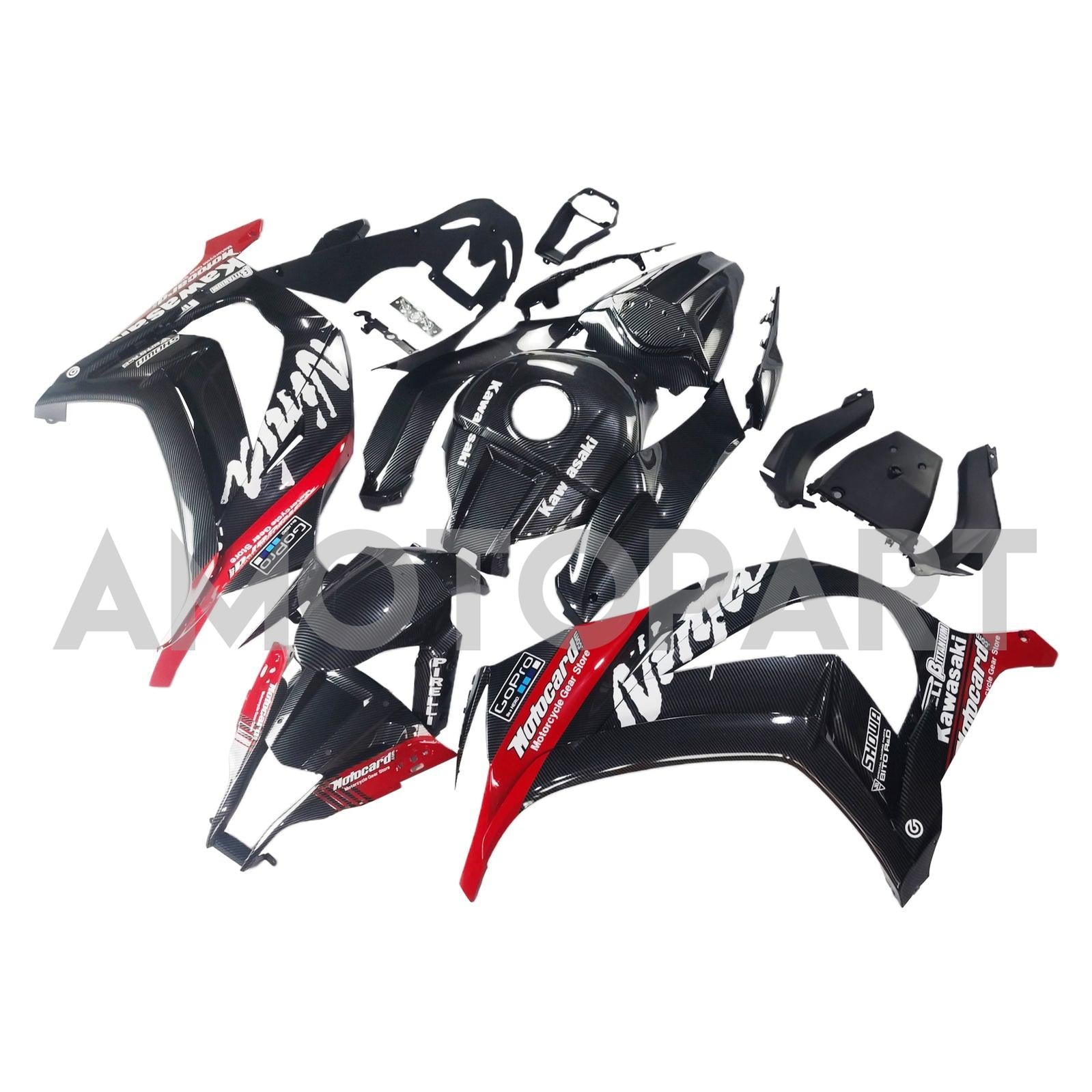 Amotopart 2011-2015 Kawasaki ZX10R Carbon Fiber Pattern Black & Red Fairing Kit