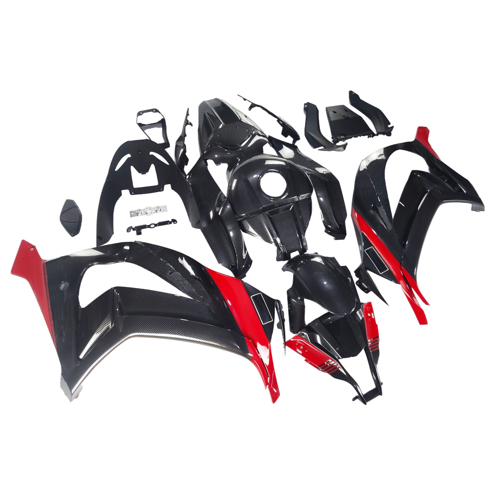 Amotopart 2011-2015 Kawasaki zx10r vzorec uhlíkových vláken Black & Red Facring Kit