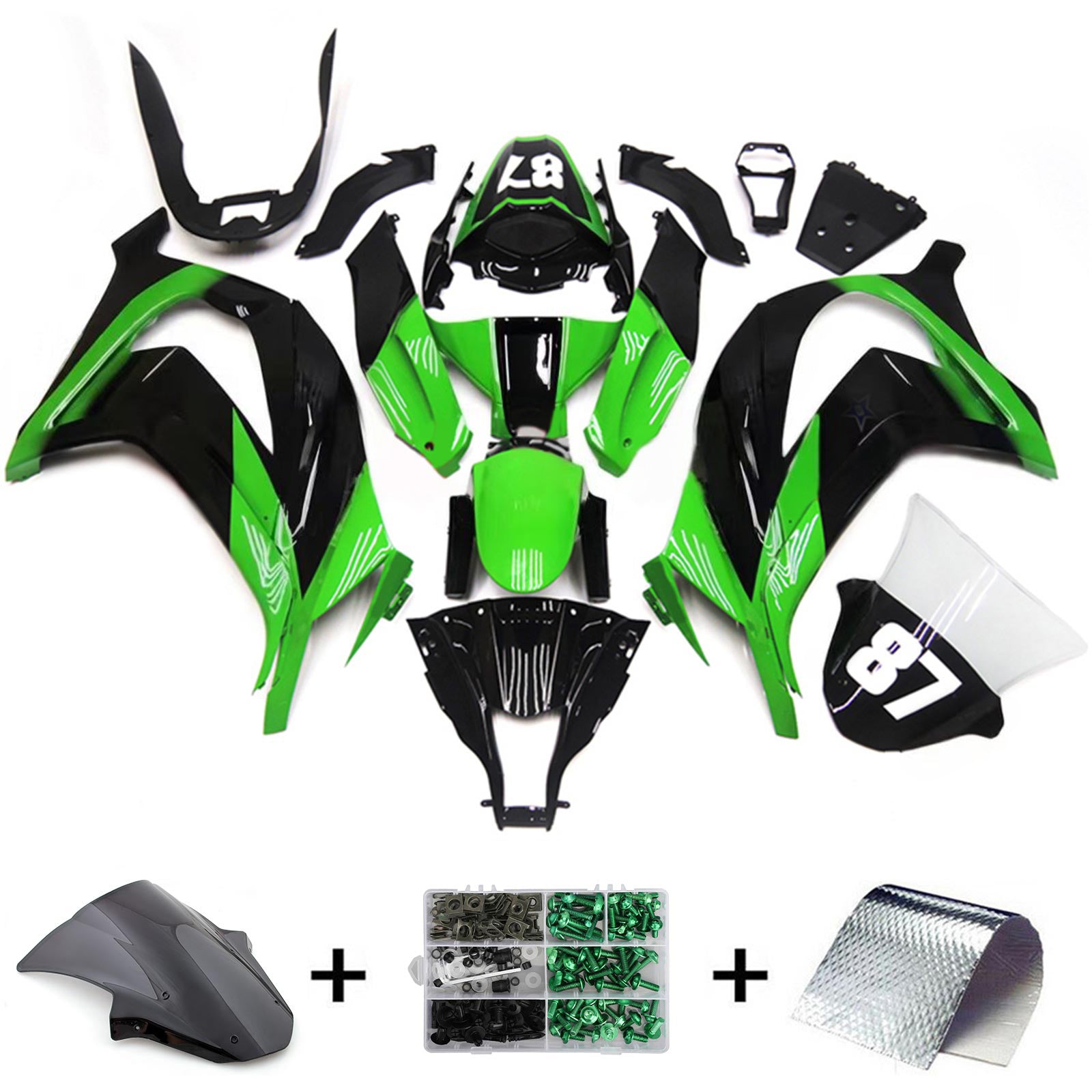 Amotopart 2011-2015 Kawasaki ZX10R Green&Black Style3 Fairing Kit