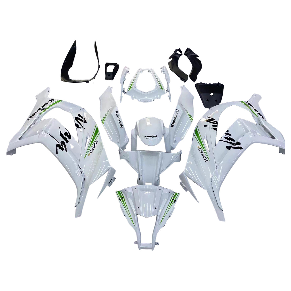 Amotopart 2011-2015 Kawasaki ZX10R blanco brillante con kit de carenado de línea verde