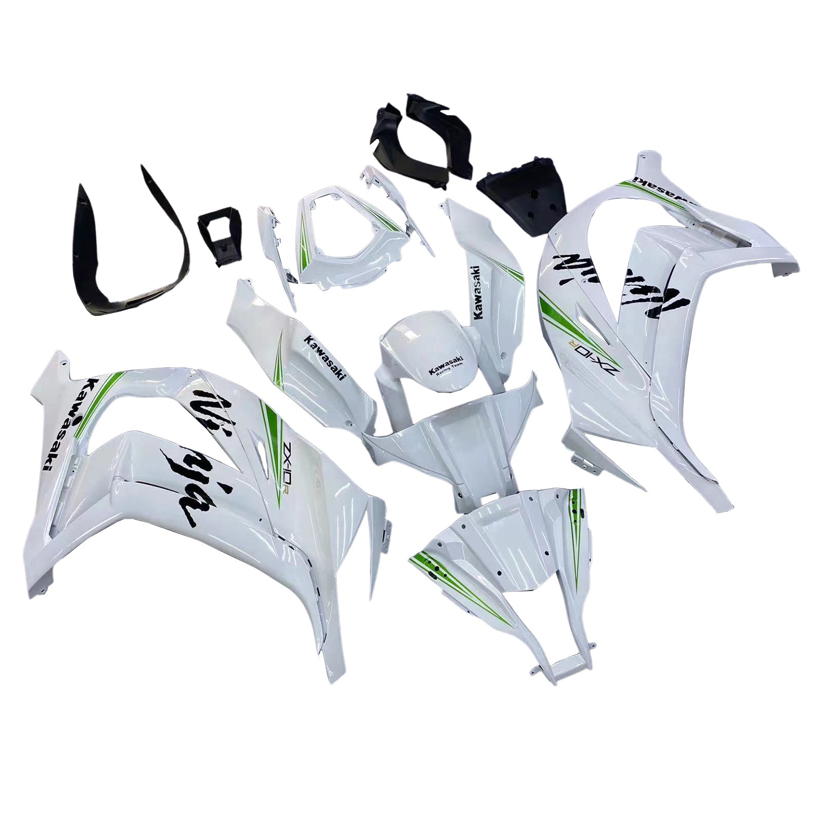 Amotopart 2011-2015 Kawasaki ZX10R blanc brillant avec kit de carénage ligne verte