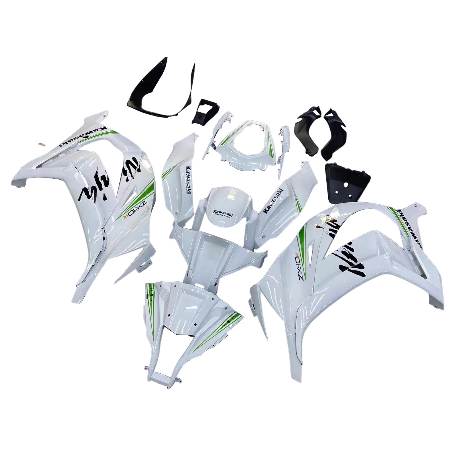 Amotopart 2011-2015 Kawasaki ZX10R blanc brillant avec kit de carénage ligne verte