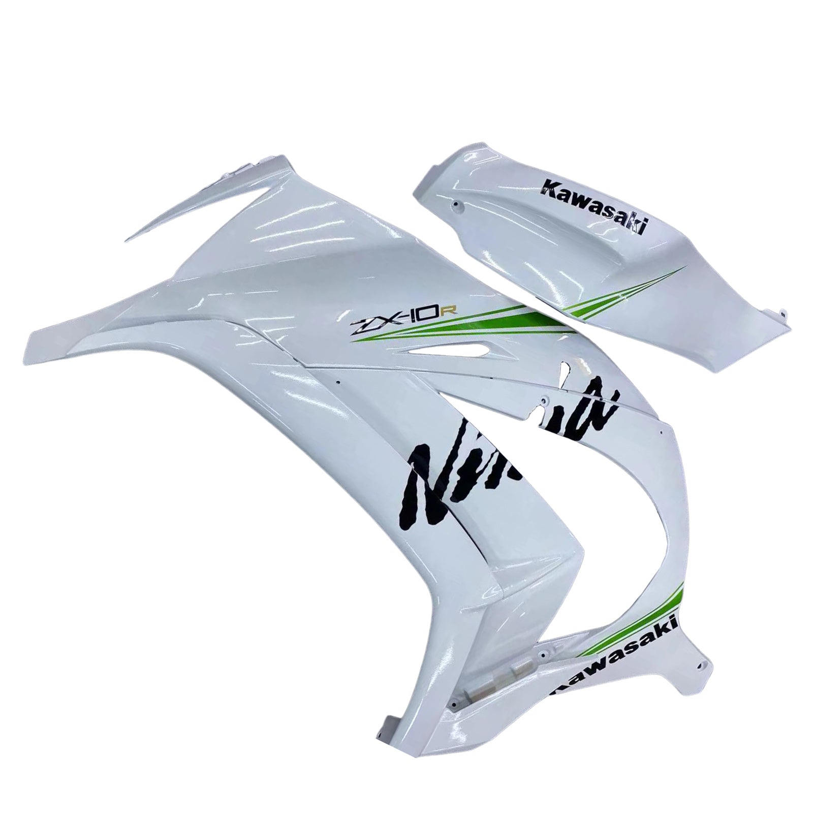 Amotopart 2011-2015 Kawasaki ZX10R blanc brillant avec kit de carénage ligne verte