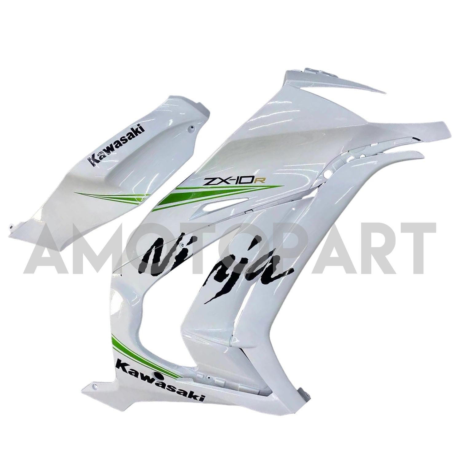 Amotopart 2011-2015 Kawasaki ZX10R Gloss White mit Green Line Abzugskit