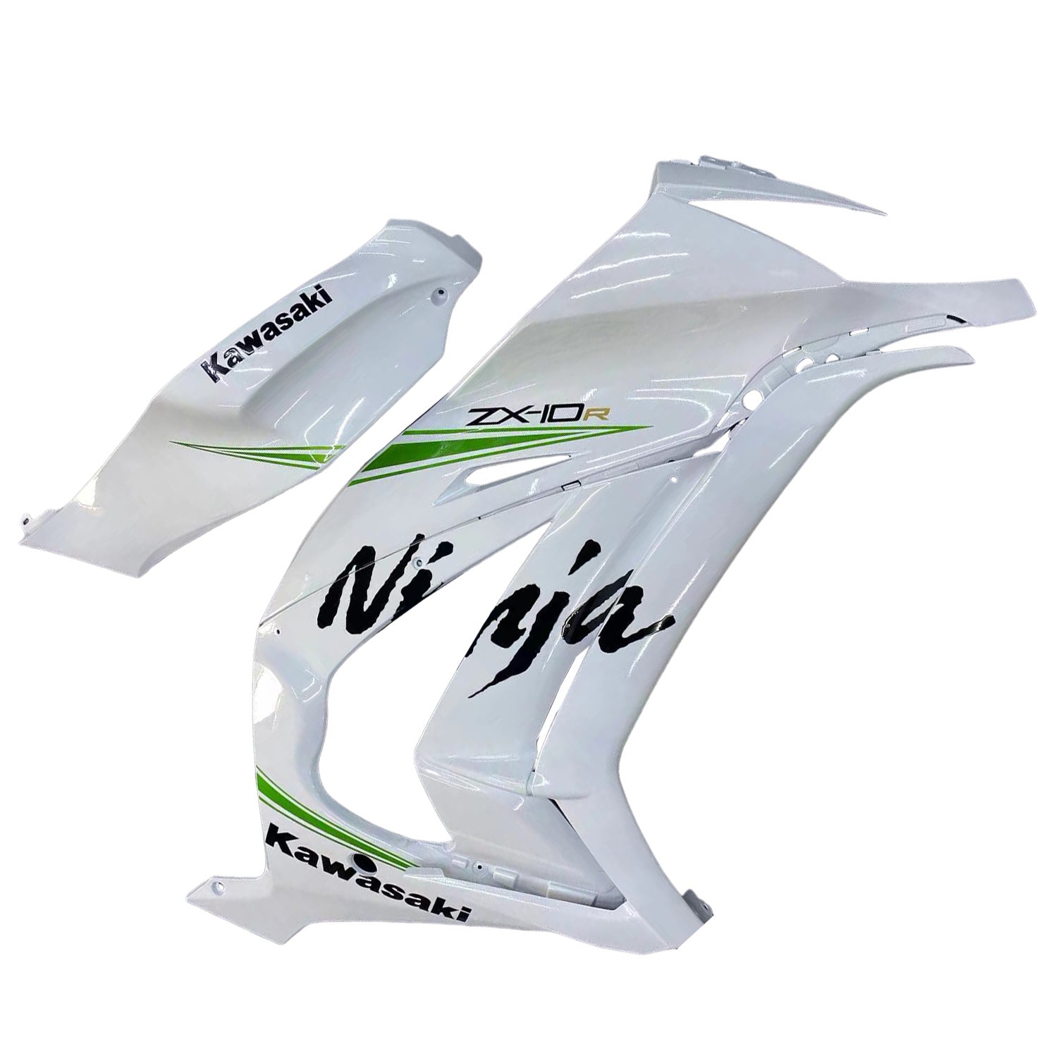 Amotopart 2011-2015 Kawasaki ZX10R Gloss White with Green Line Fairing Kit