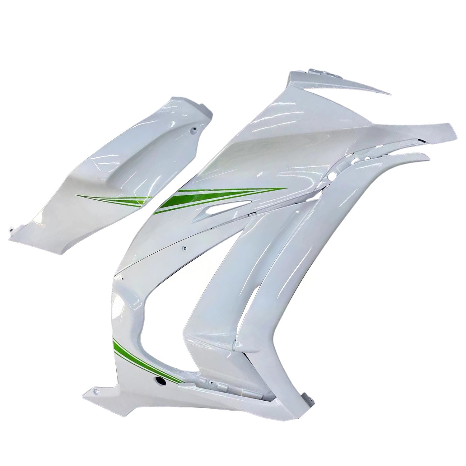 Amotopart 2011-2015 Kawasaki ZX10R Gloss White with Green Line Fairing Kit