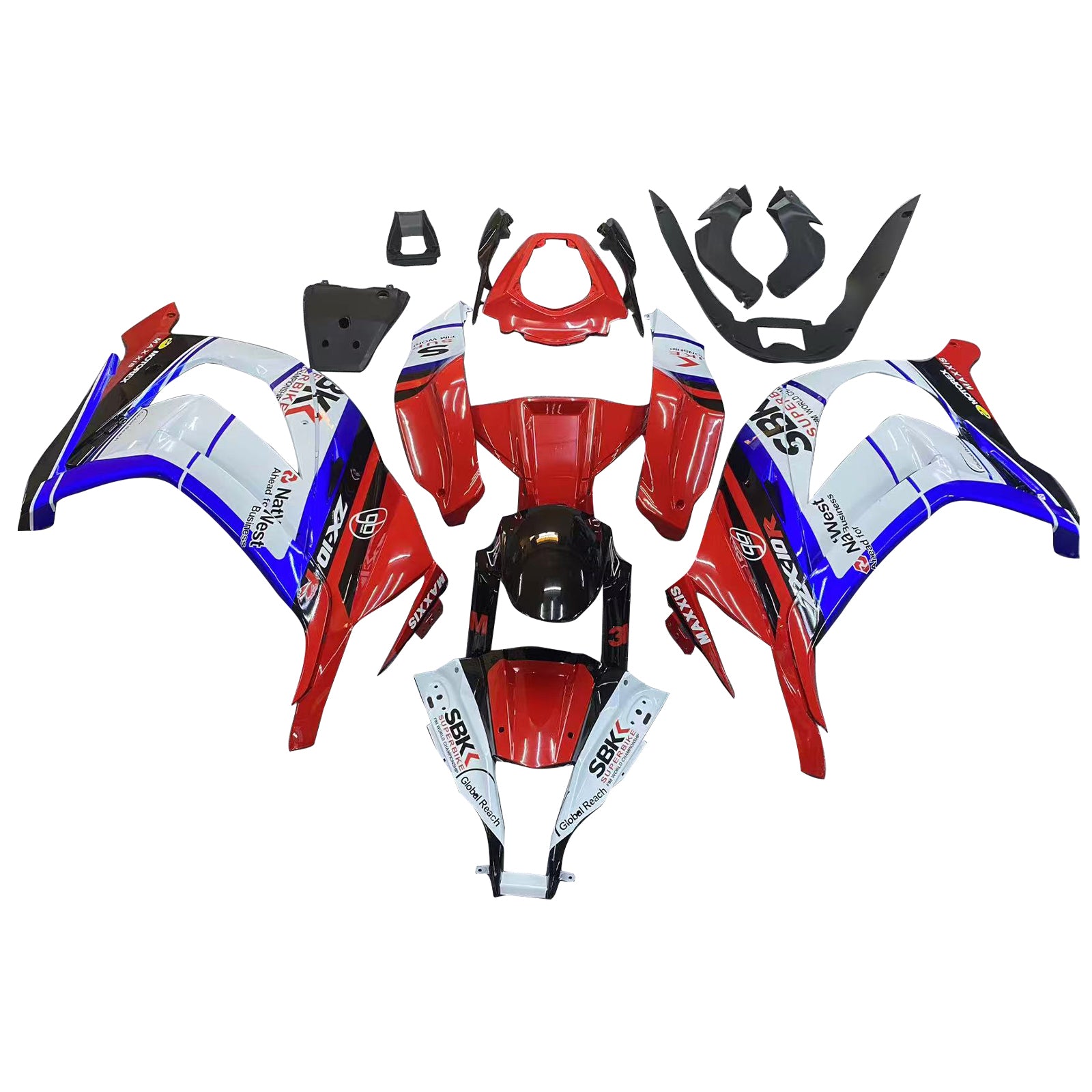 Amotopart 2011-2015 Kawasaki ZX10R Red&Blue Fairing Kit