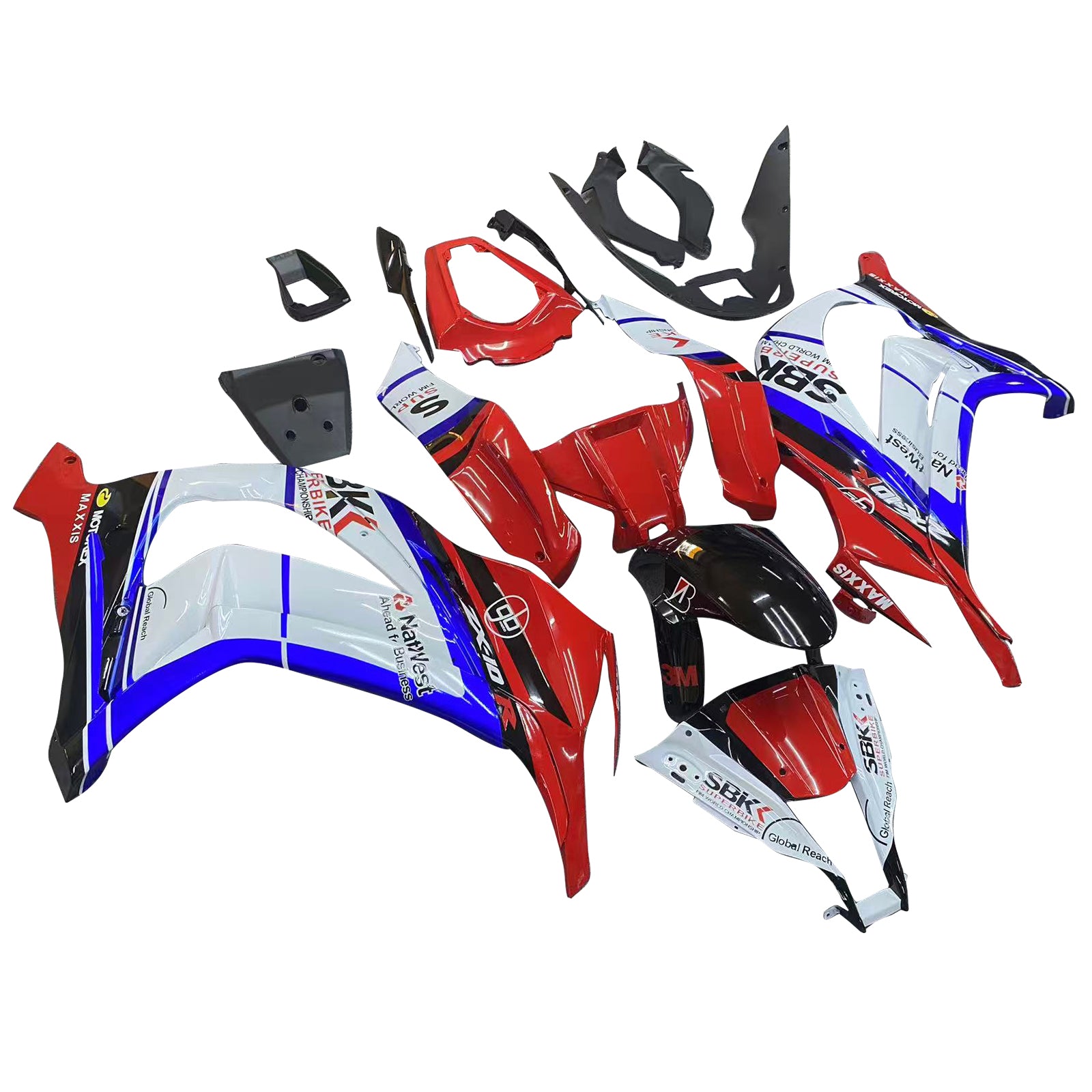 Amotopart 2011-2015 Kawasaki ZX10r Red & Blue Fairing Kit