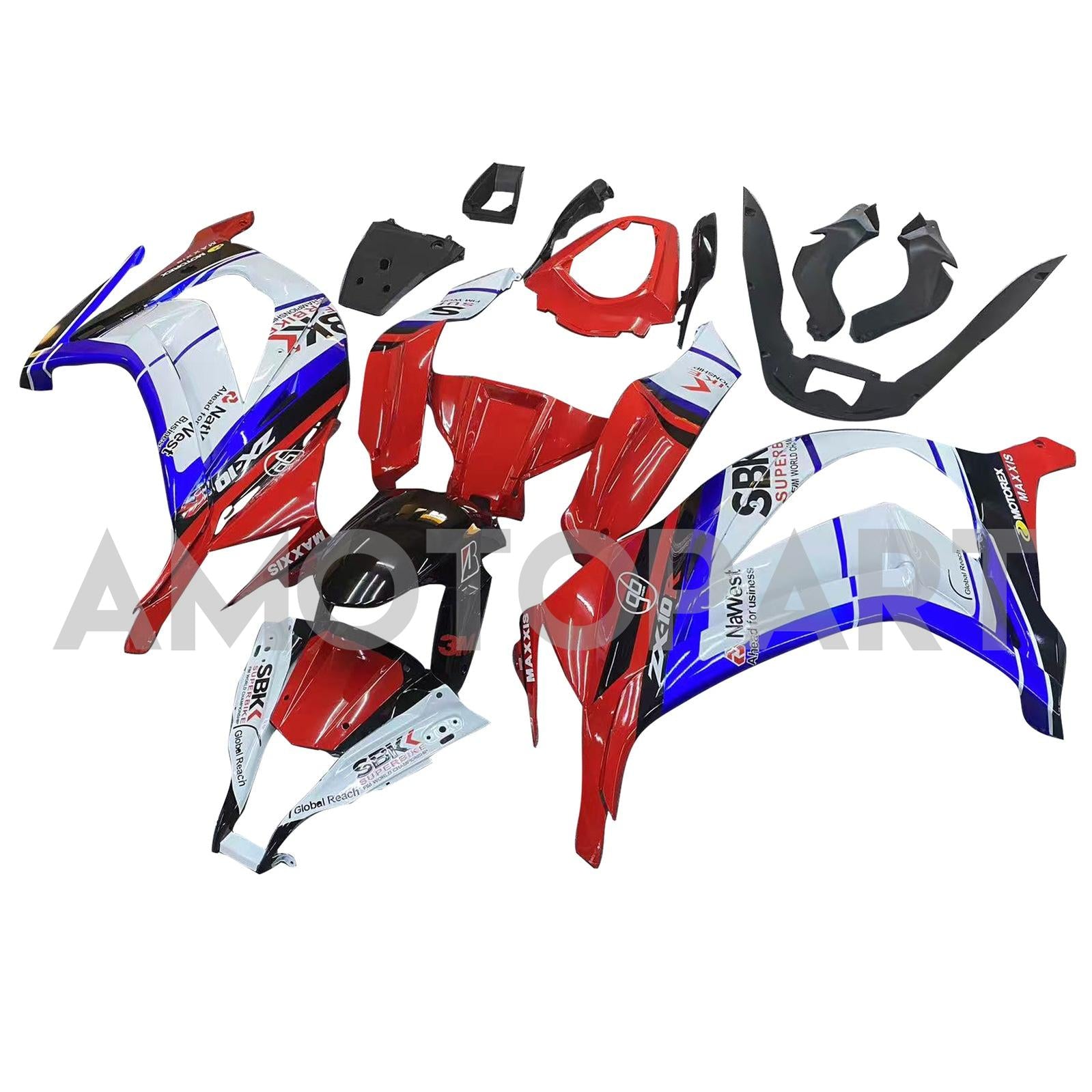 Amotopart 2011-2015 Kawasaki ZX10R レッド&ブルー フェアリングキット