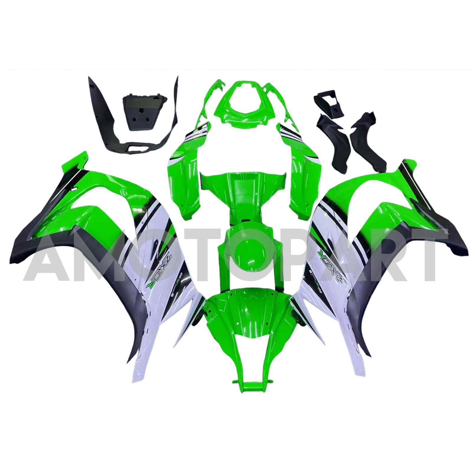 Amotopart 2011-2015 Kawasaki ZX10R Green&White Fairing Kit