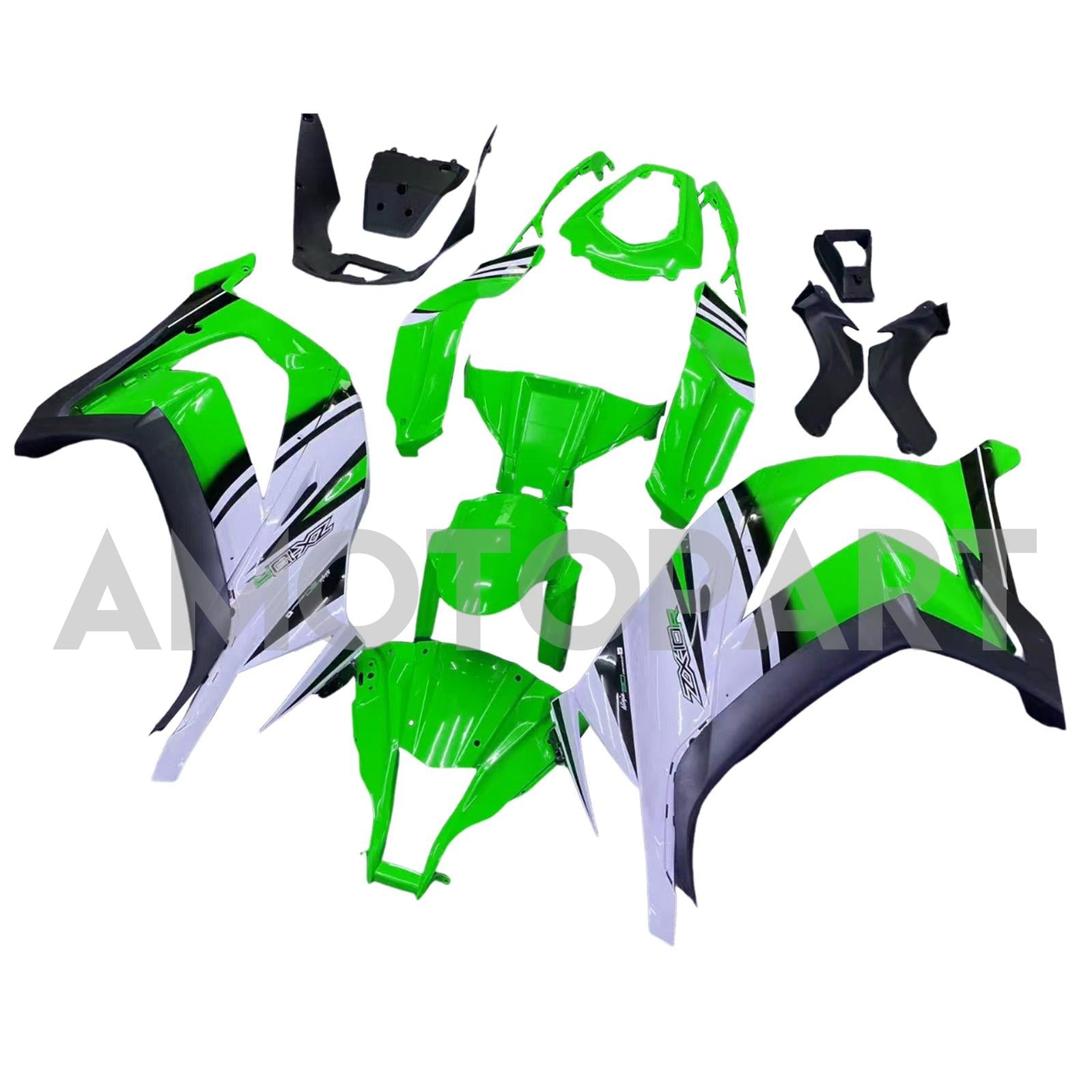 Amotopart 2011-2015 Kawasaki ZX10R Green&White Fairing Kit