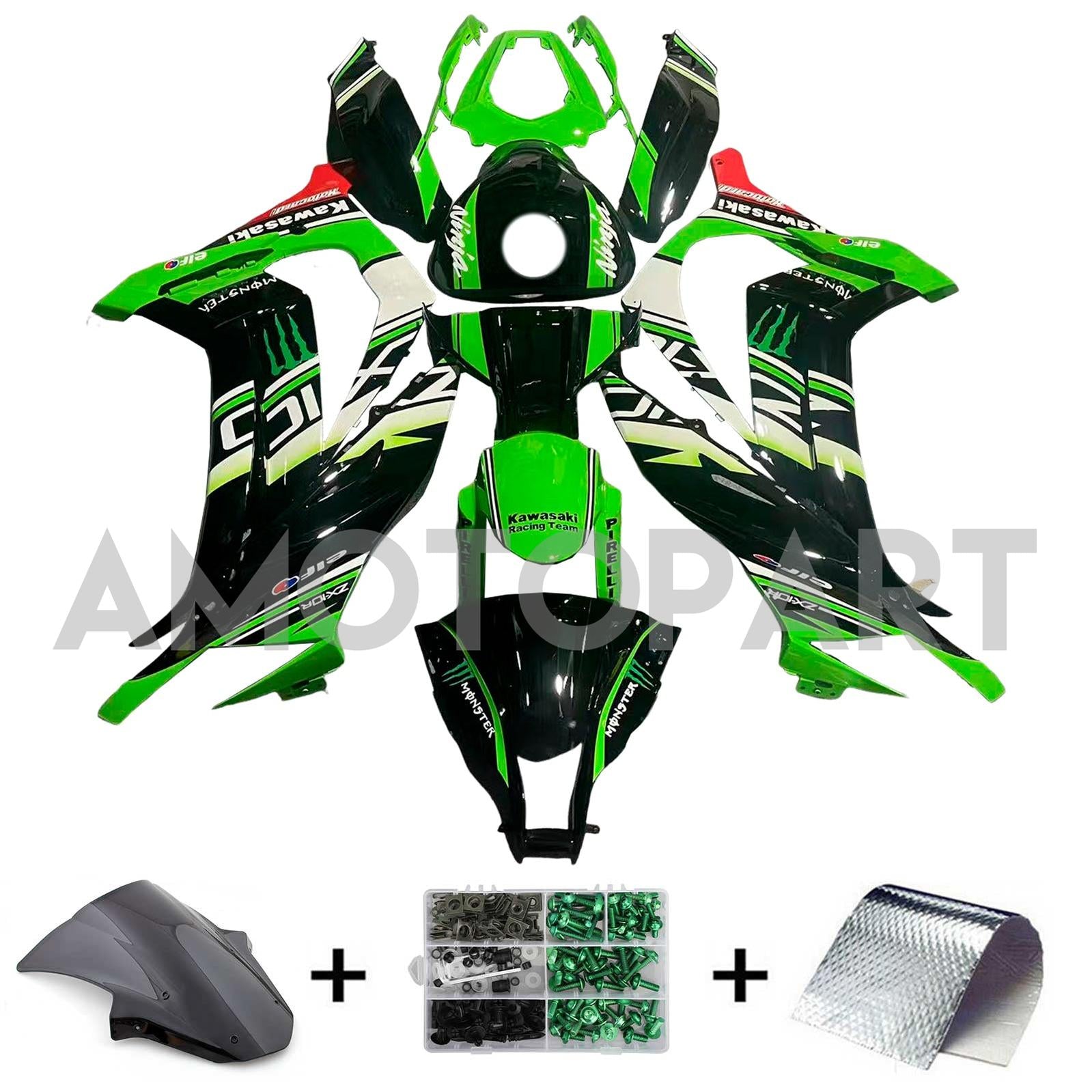 Amotopart 2011-2015 Kawasaki ZX10R Green & Black Style 5 Fairing Kit