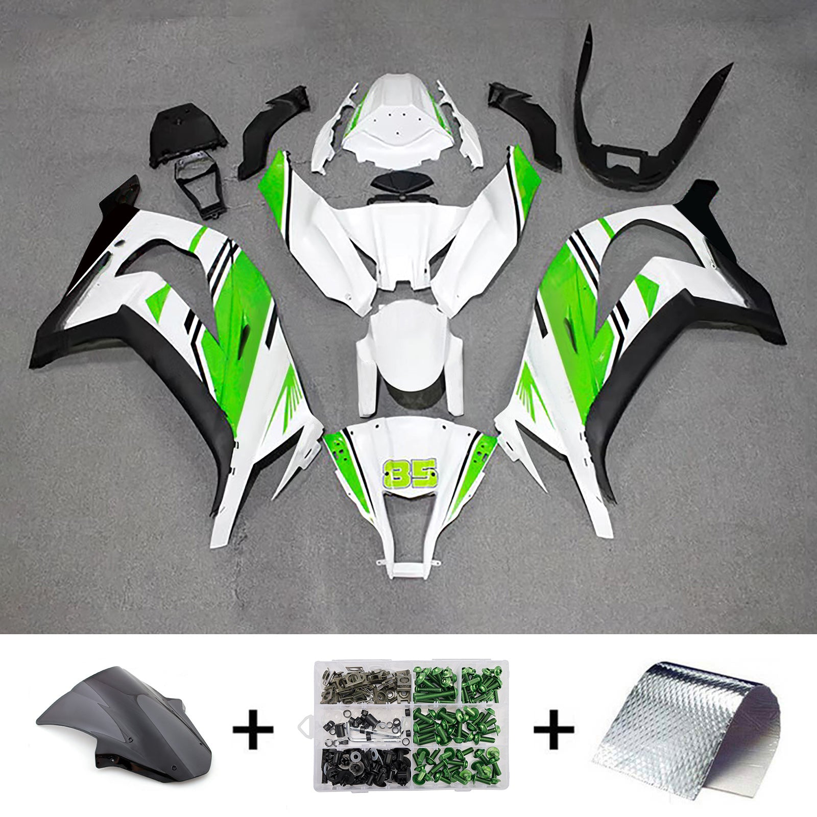 Amotopart 2011-2015 Kawasaki ZX10R Green White Black Fairing Kit