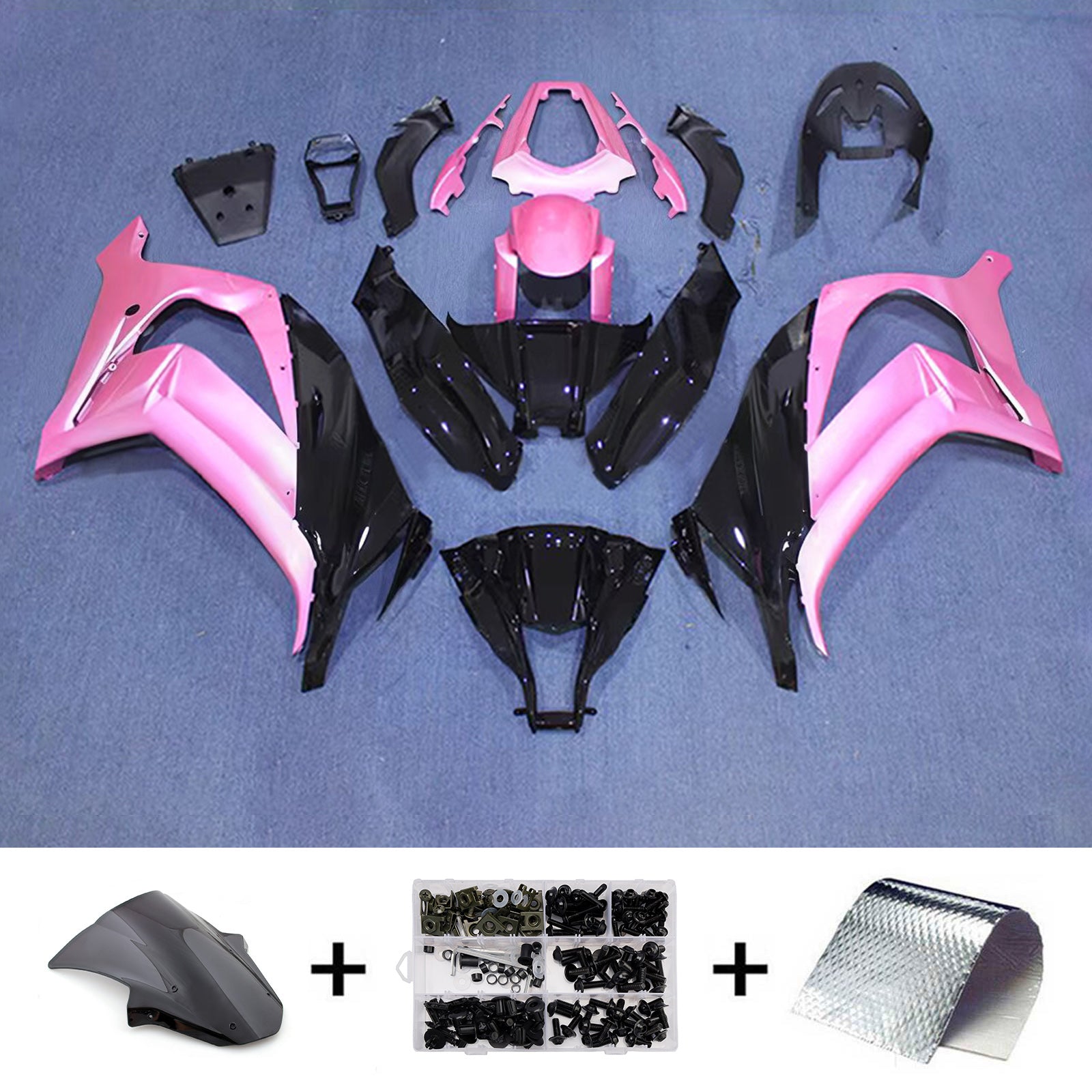 Amotopart 2011-2015 Kawasaki ZX10R Black Pink Fairing Kit