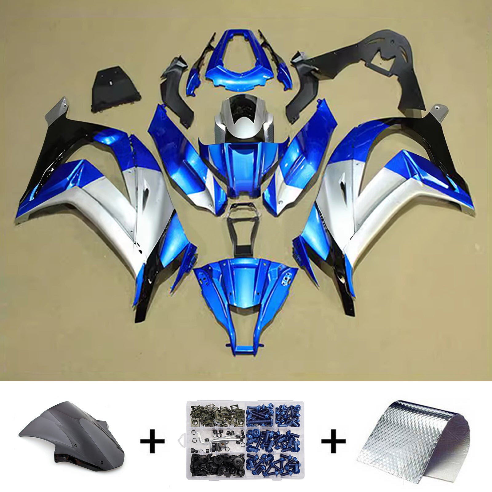 Amotopart 2011-2015 Kawasaki ZX10R Blue Silver Black Fairing Kit