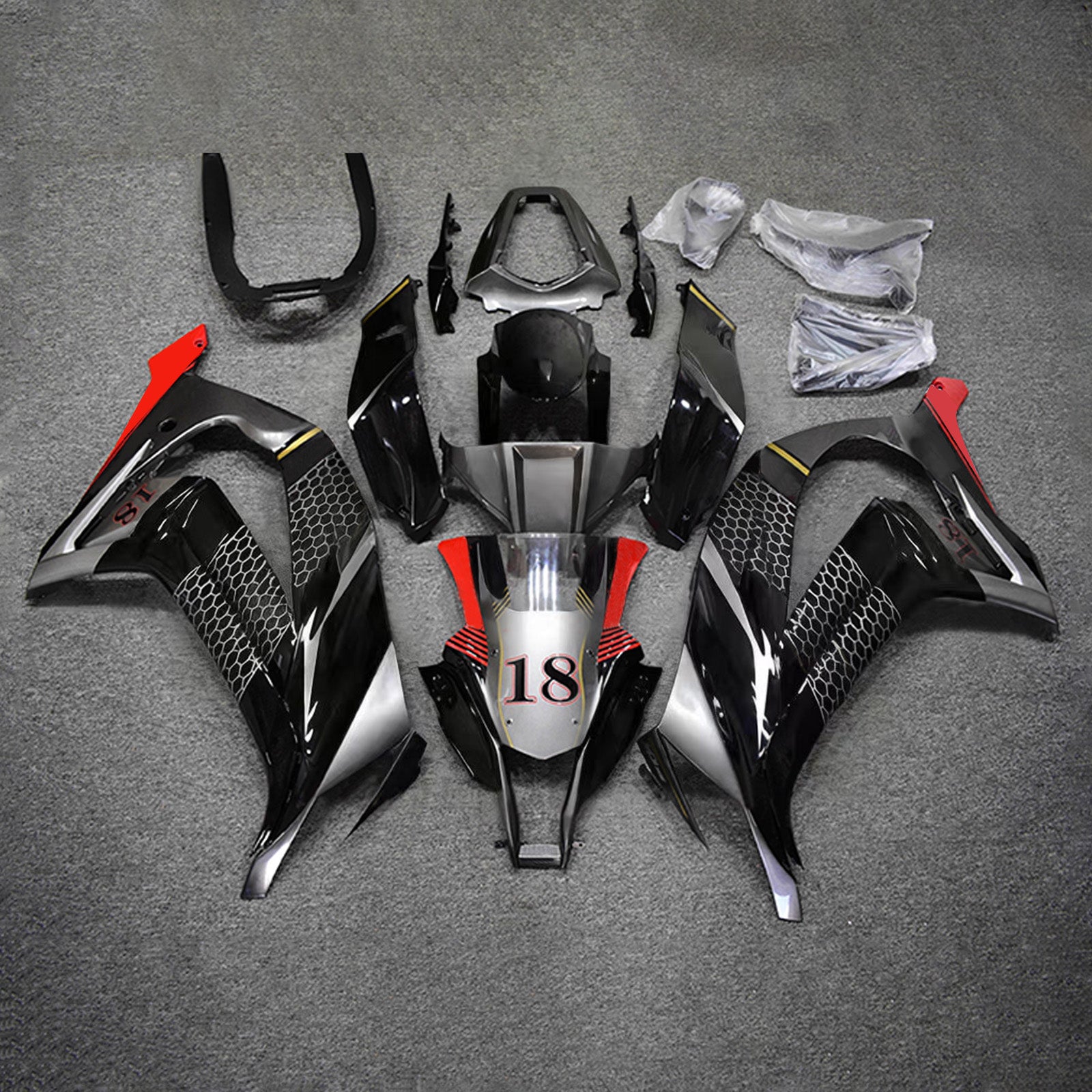 Amotopart 2011-2015 Kawasaki ZX10R Gray Black Gold Fairing Kit