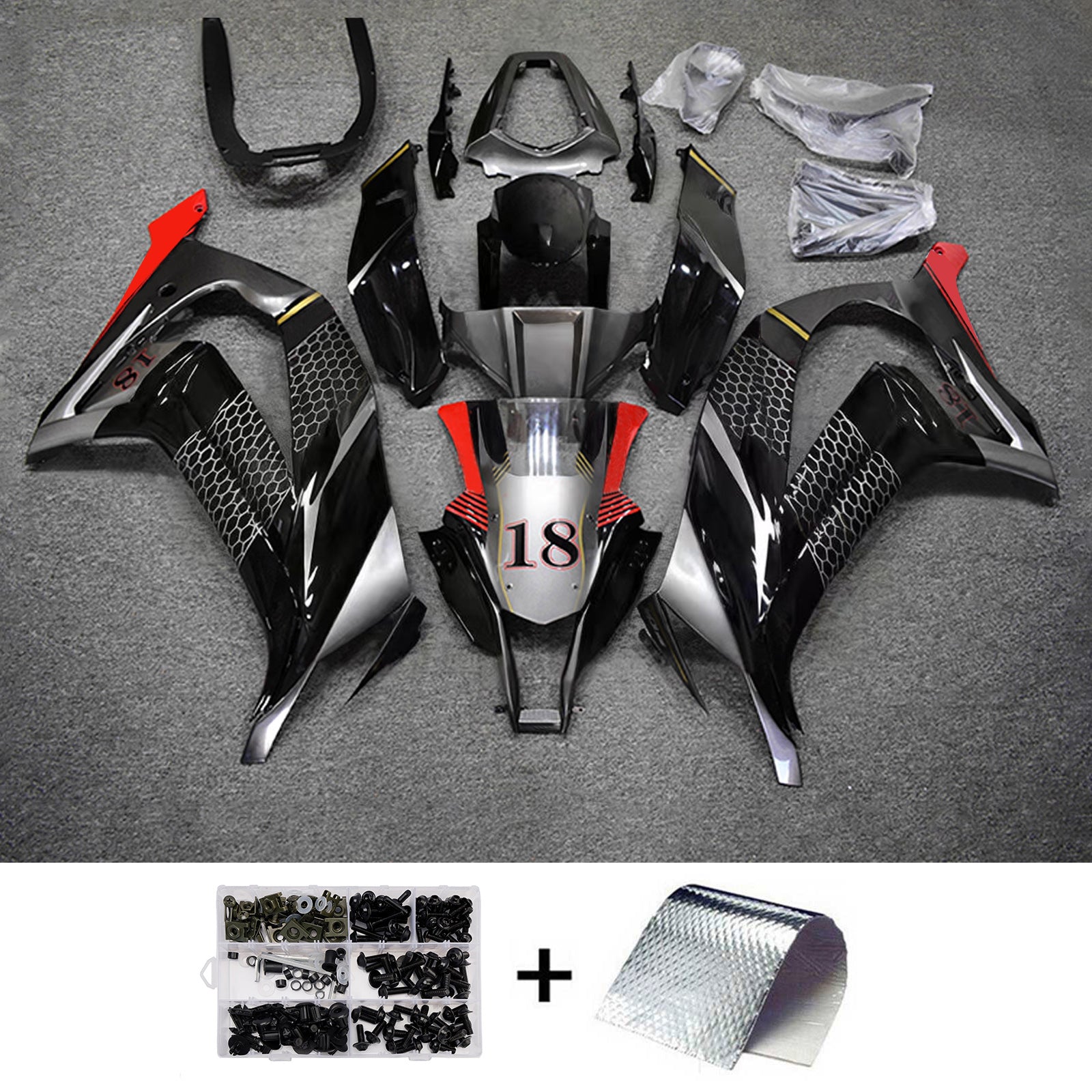 Amotopart 2011-2015 Kawasaki ZX10R Gray Black Gold Fairing Kit