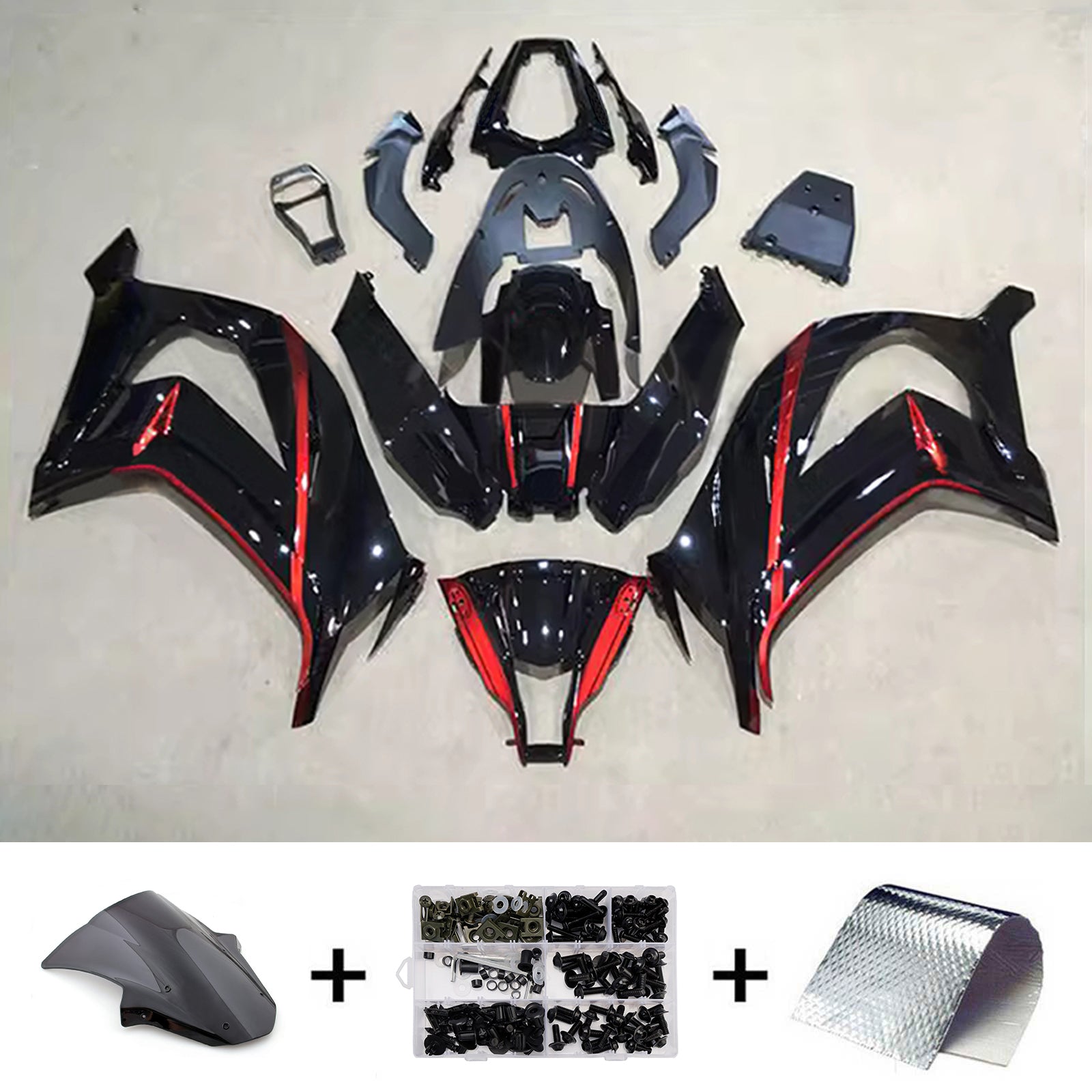Amotopart 2011-2015 Kawasaki ZX10R glanzend zwart rood kuipset