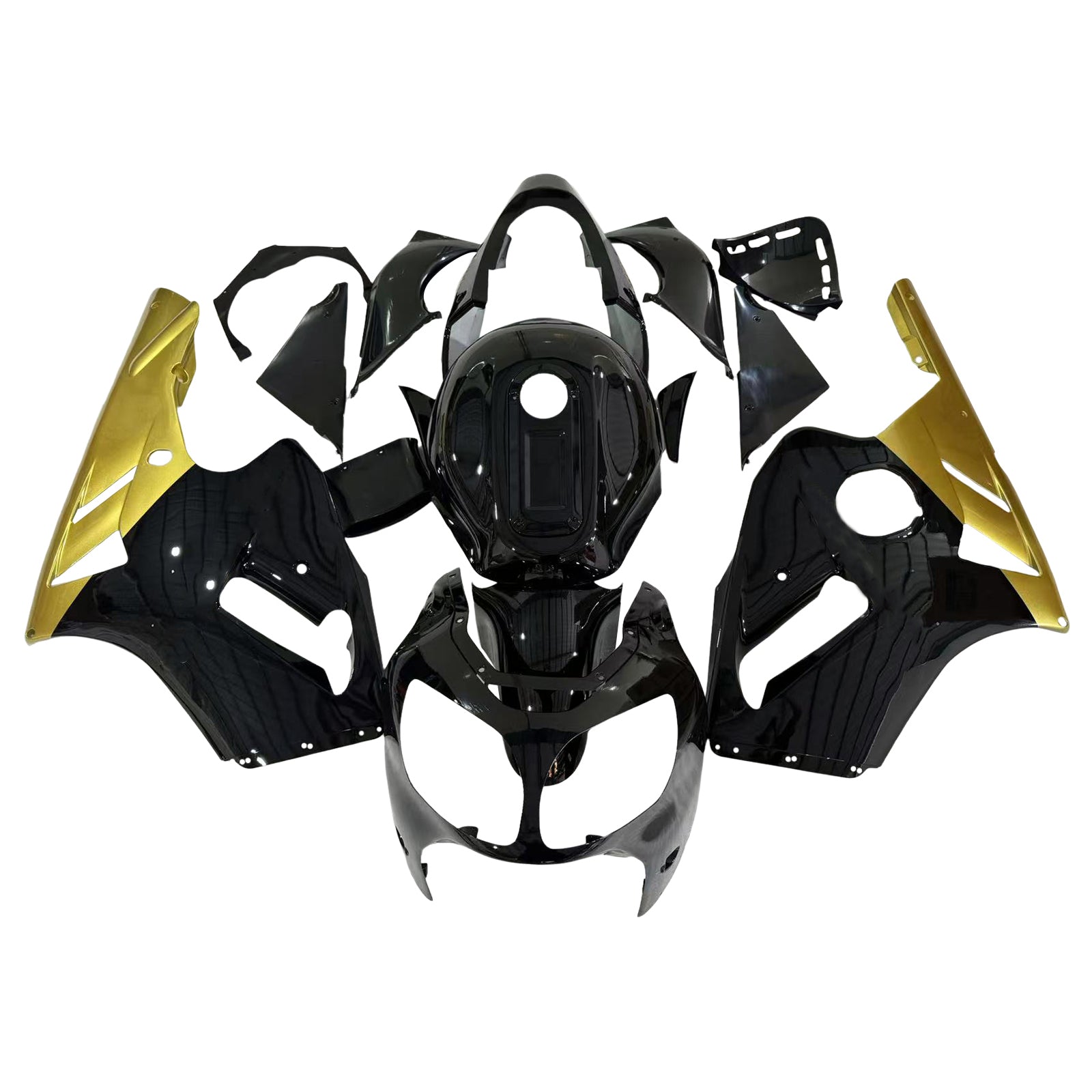 Amotopart 2000-2001 Kawasaki ZX12R Kit de carenado negro y dorado