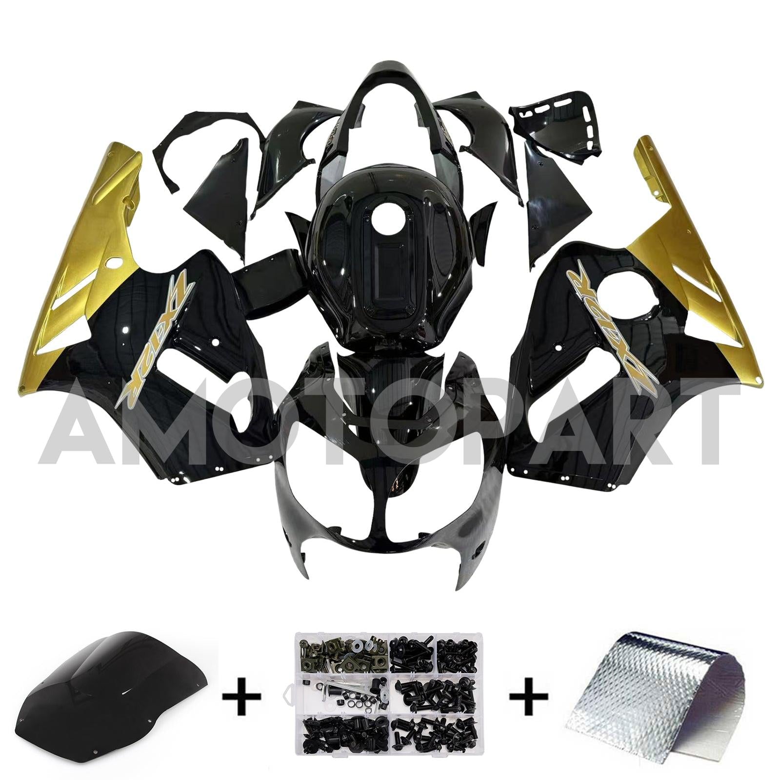 Amotopart 2000-2001 Kawasaki ZX12R Fairing Black & Gold Kit