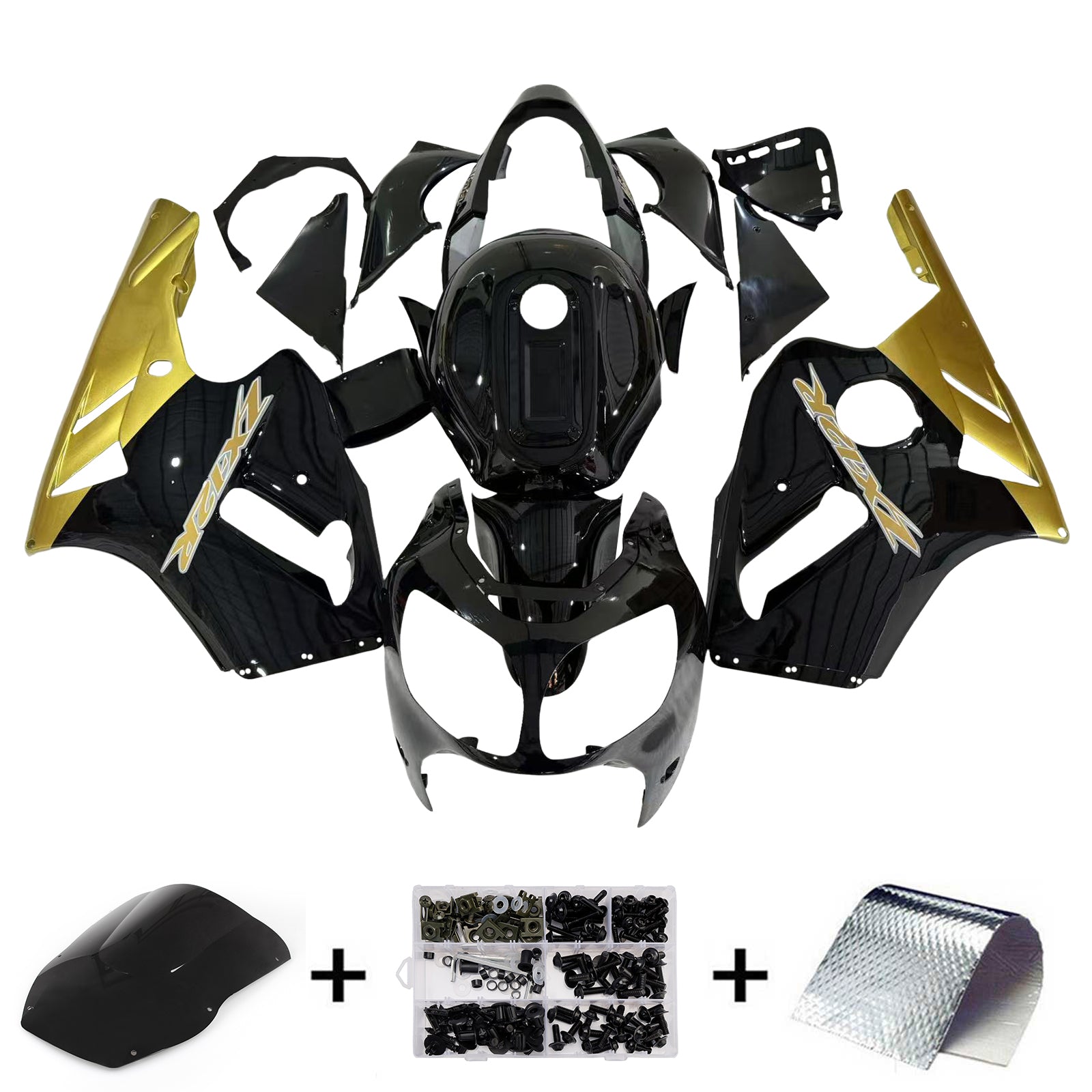 Amotopart 2000-2001 Kawasaki ZX12R Verkleidung Schwarz&Gold-Kit