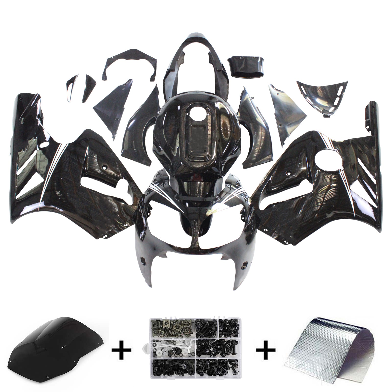 Amotopart Kawasaki 2000-2001 ZX12R BLACK S KIT Bílý logo sada