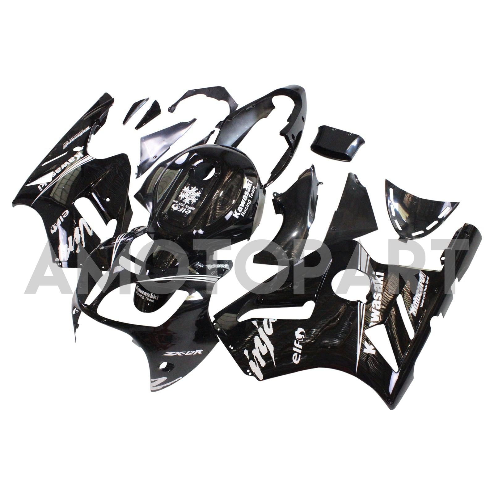 Amotopart Kawasaki 2000-2001 ZX12R Schwarz mit weißem Logoverkaufskit