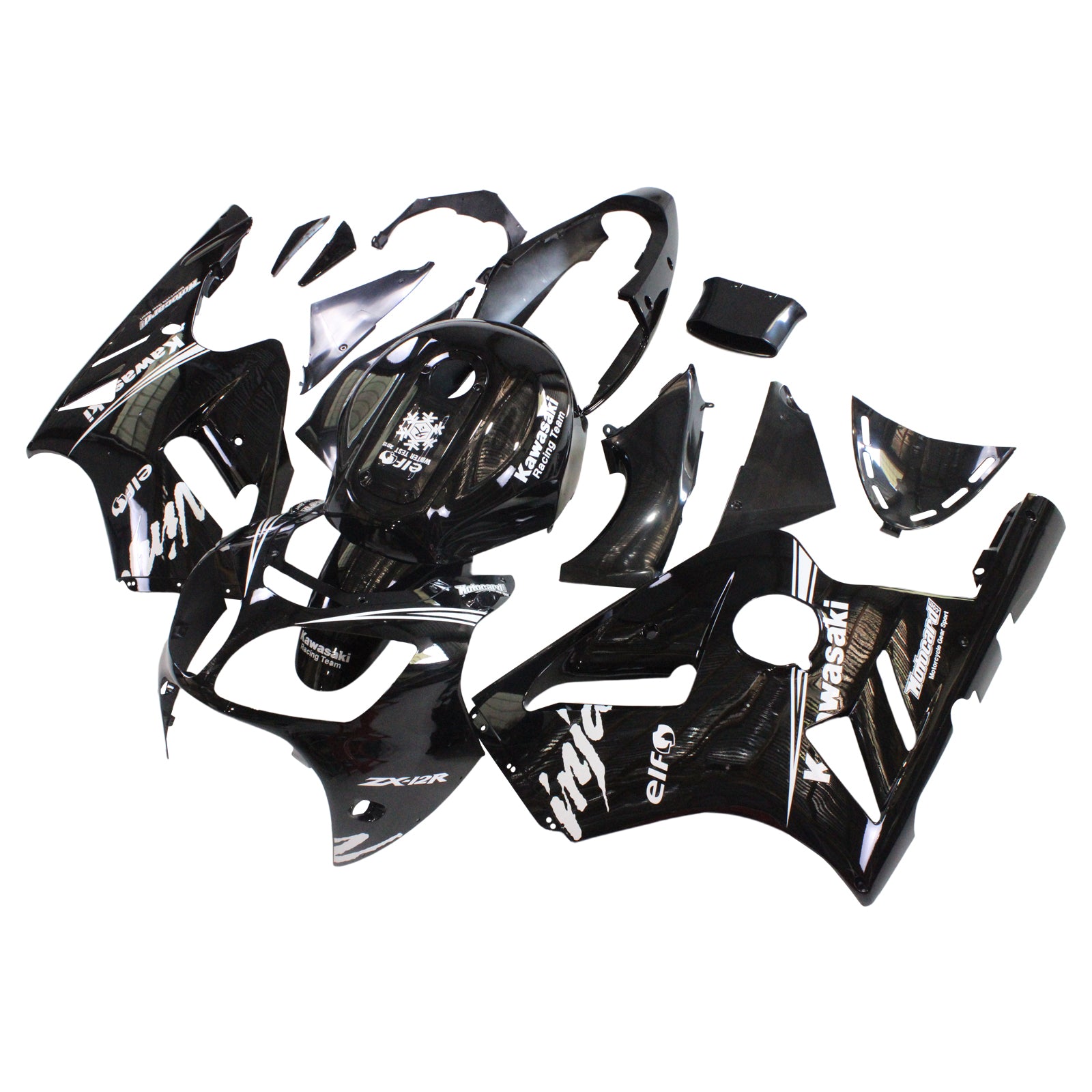 Amotopart Kawasaki 2000-2001 ZX12R Kit de carénage noir avec logo blanc