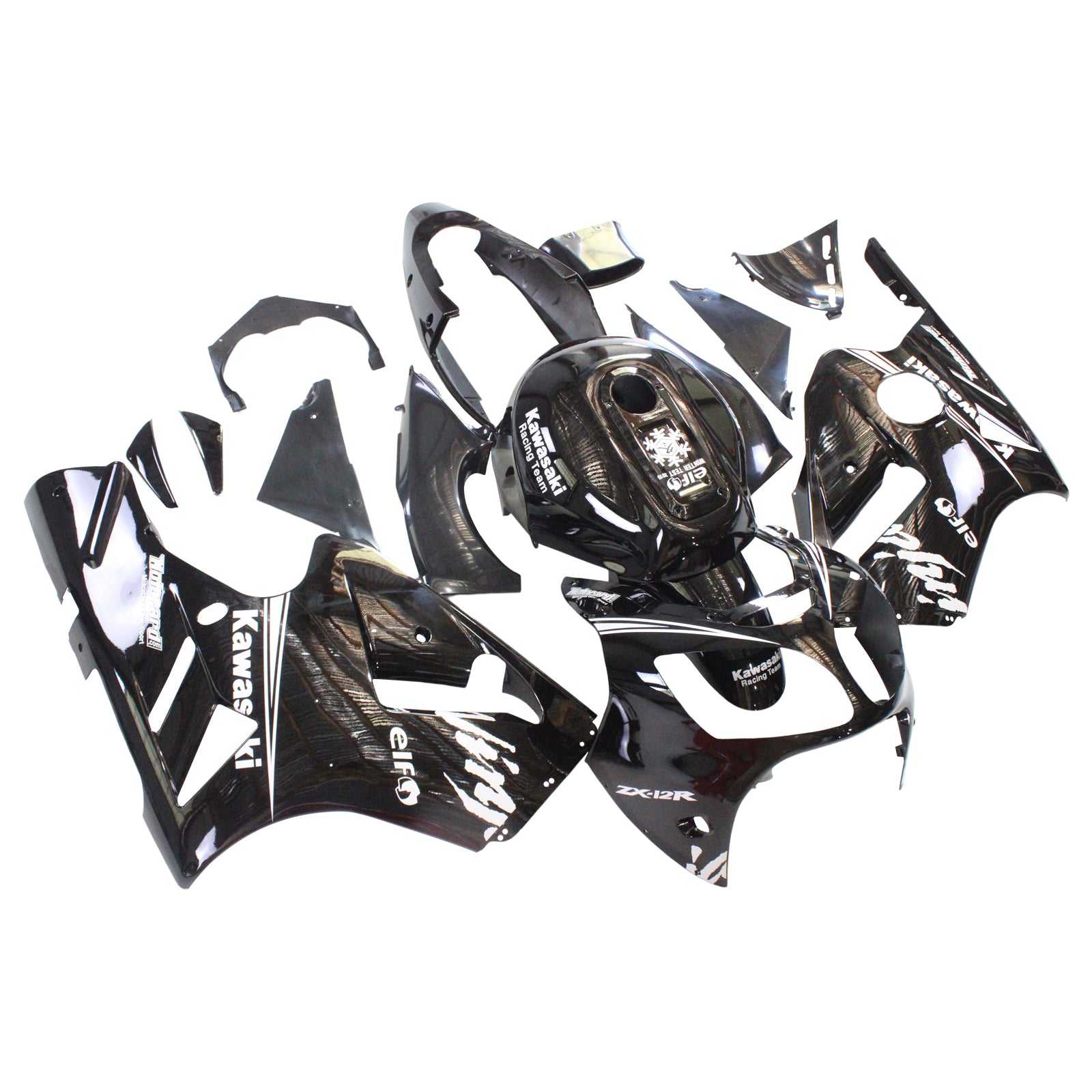 Amotopart Kawasaki 2000-2001 ZX12R Kit de carénage noir avec logo blanc