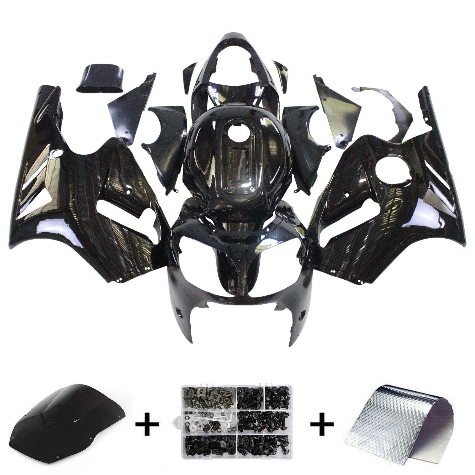 Amotopart Kawasaki 2000-2001 ZX12R Bright Black Fairing Kit