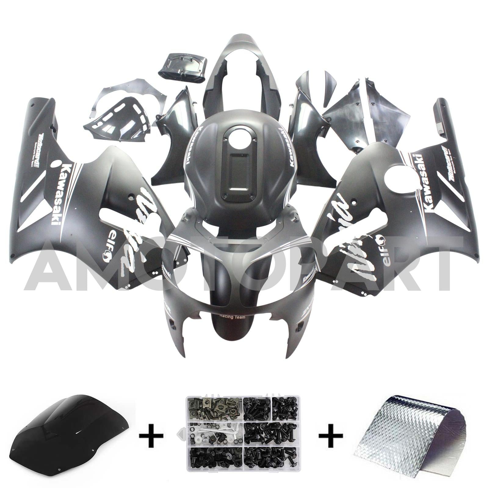 Amotopart Kawasaki 2000-2001 ZX12R Black Mix White Fairing Kit
