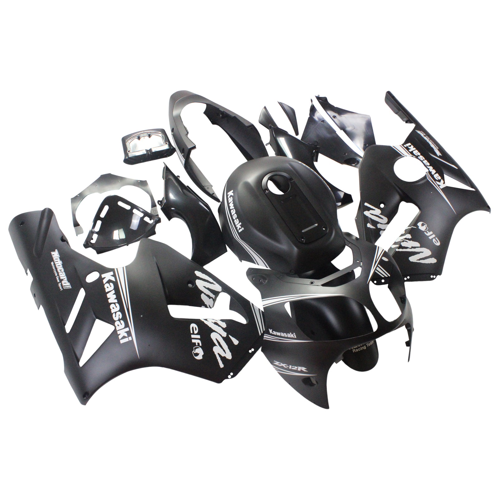 Amotopart Kawasaki 2000-2001 ZX12R Black Mix White Fairing Kit