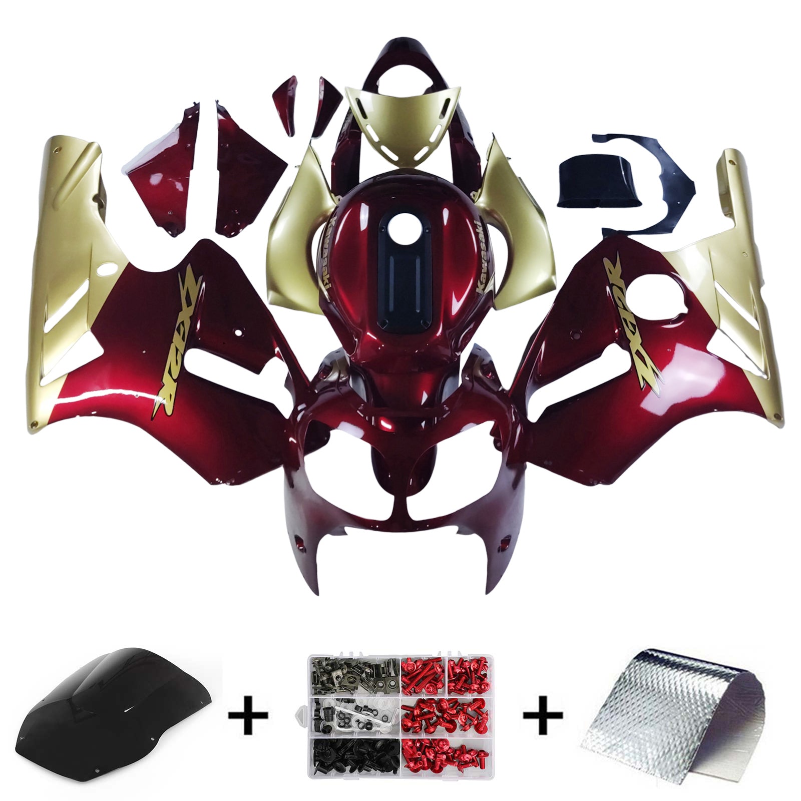 Amotopart Kawasaki 2000-2001 ZX12R Red Golden Fairing Kit