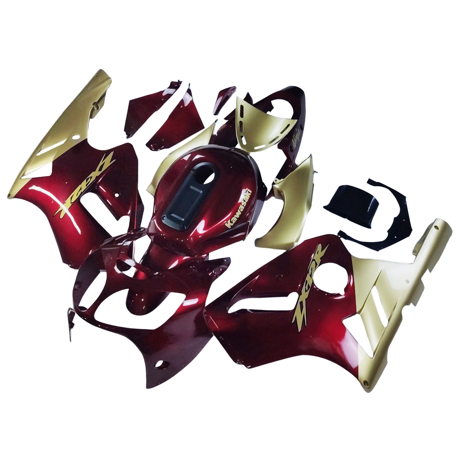 Amotopart Kawasaki 2000–2001 ZX12R rot-goldenes Verkleidungsset