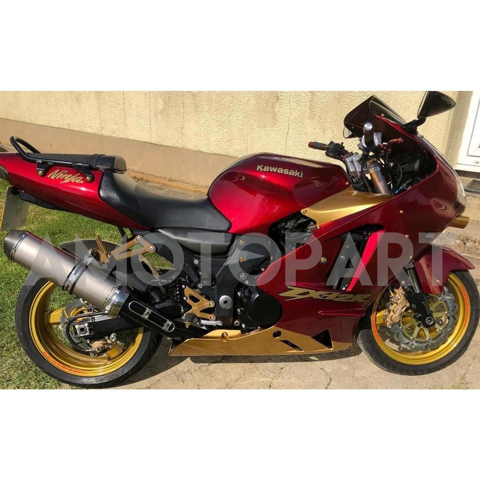 Amotopart Kawasaki 2000-2001 ZX12R Red Golden Fairing Kit