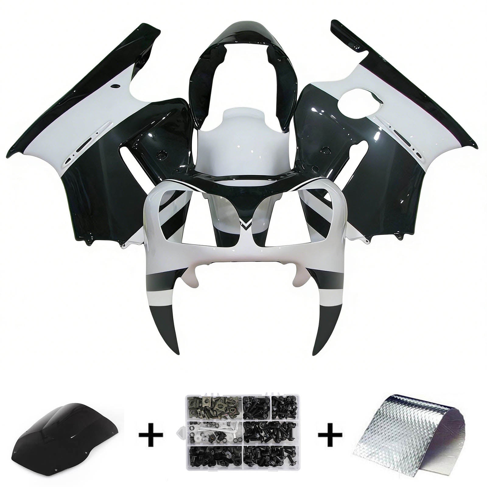 Amotopart 2000-2001 Kawasaki ZX12R Black White Fairing Kit