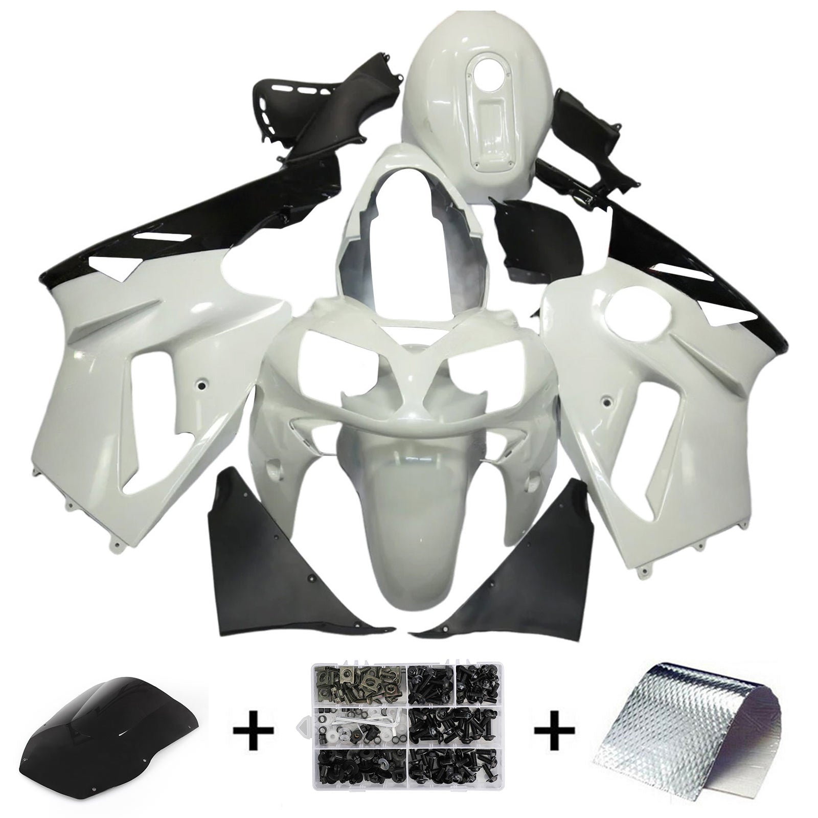 Amotopart 2000-2001 Kawasaki ZX12R Glossy Black White Fairing Kit