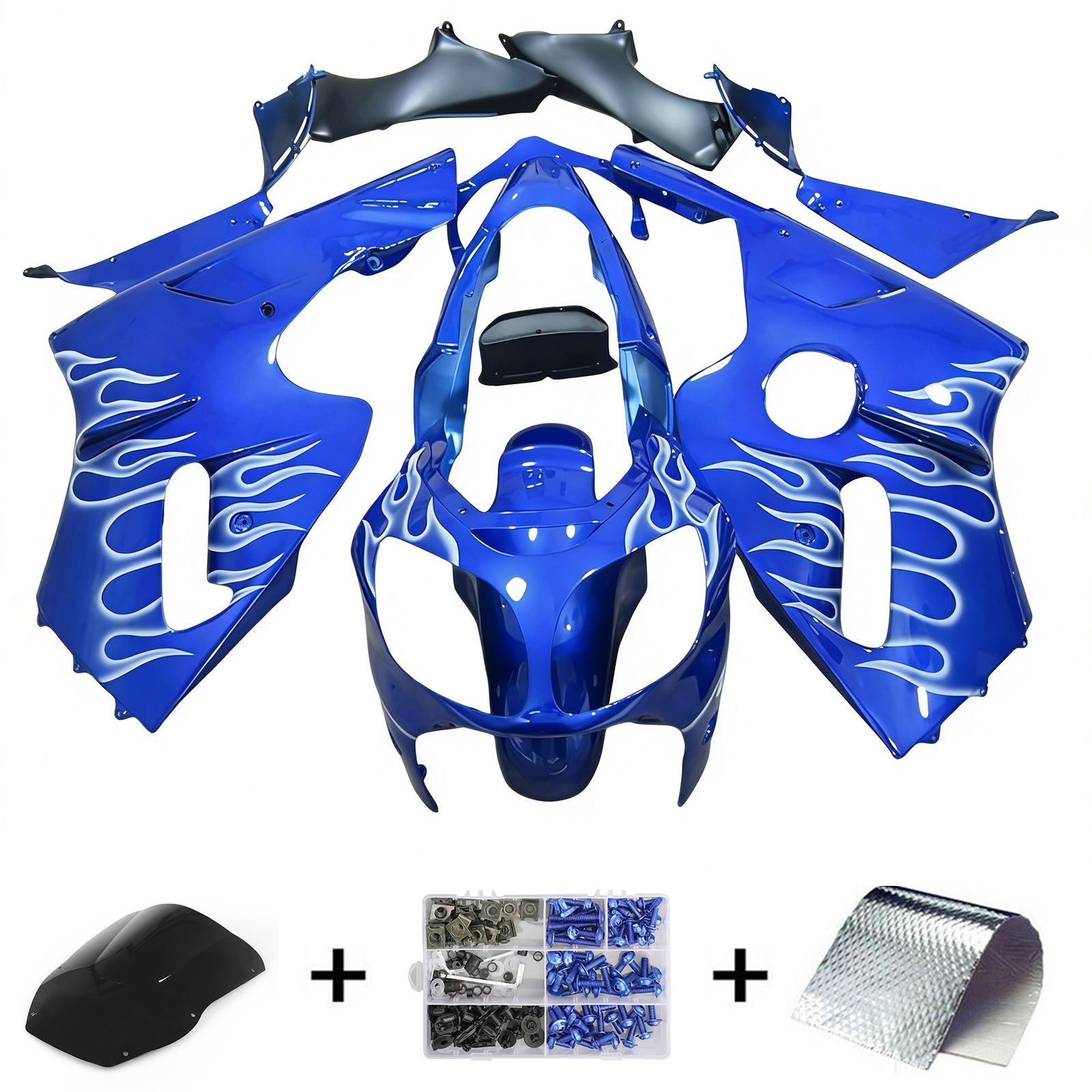Amotopart 2000-2001 Kawasaki ZX12R Blau & Weißes Verkleidungsset