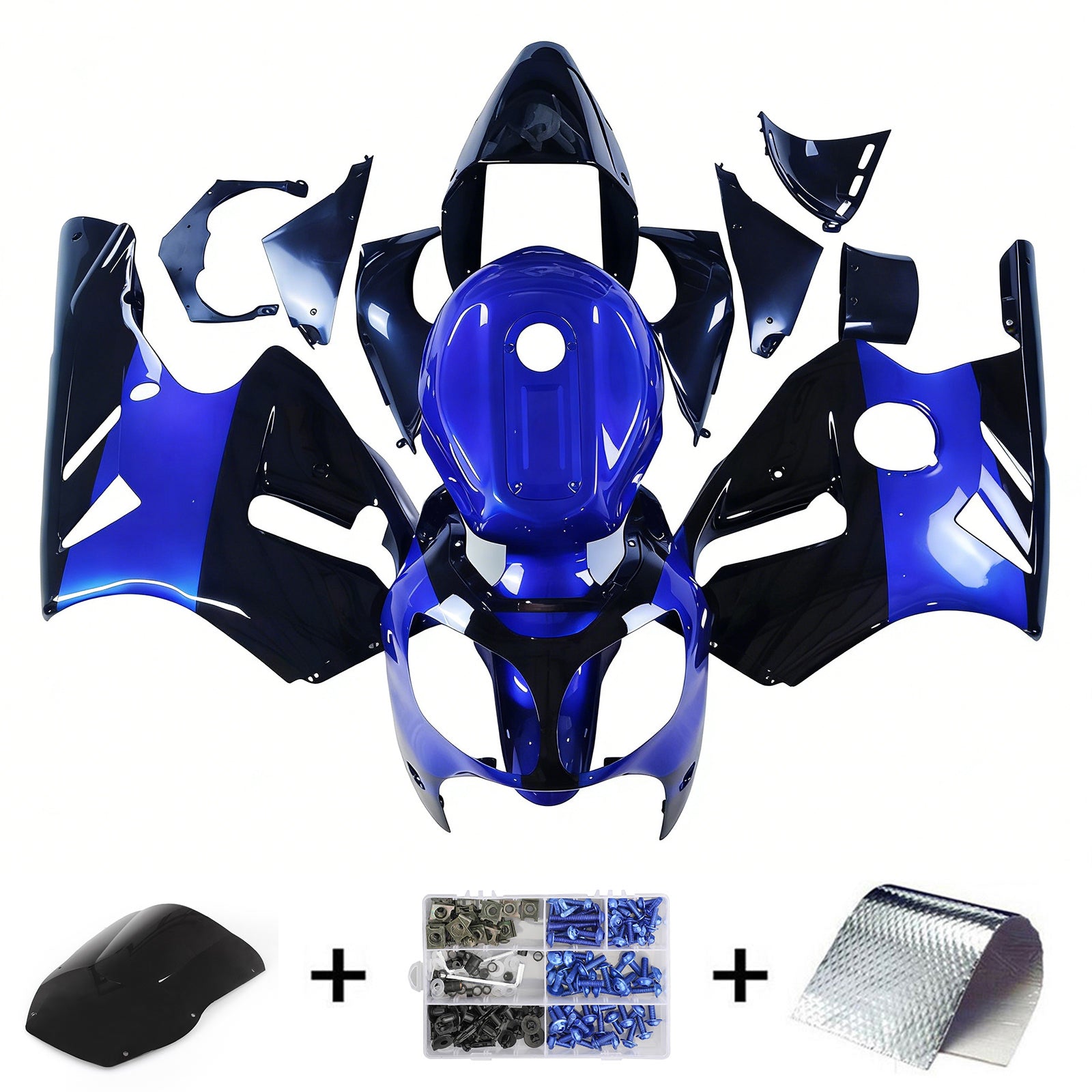 Amotopart 2000–2001 Kawasaki ZX12R Verkleidungsset in glänzendem Schwarz und Blau