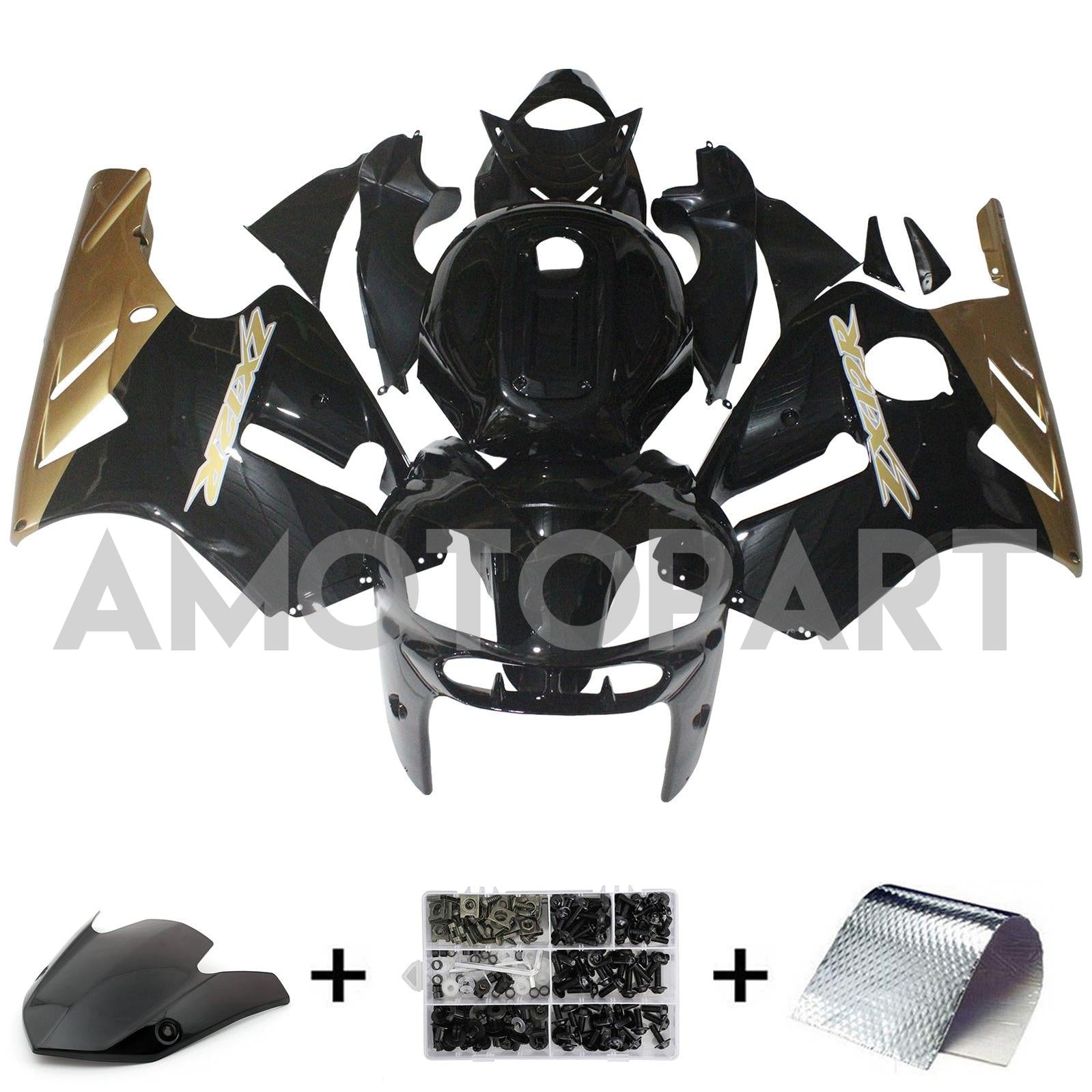 Amotopart 2002-2005  Kawasaki ZX12R Fairing G-Black&Gold Kit