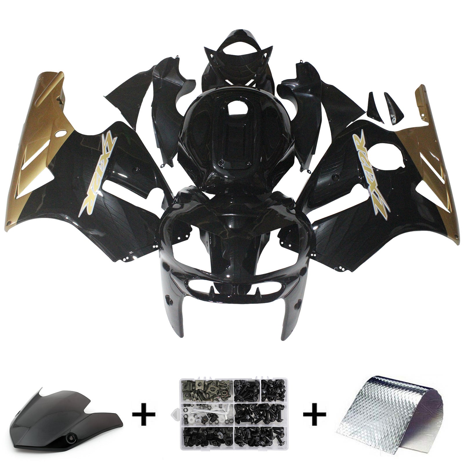 Amotopart 2002-2005  Kawasaki ZX12R Fairing G-Black&Gold Kit
