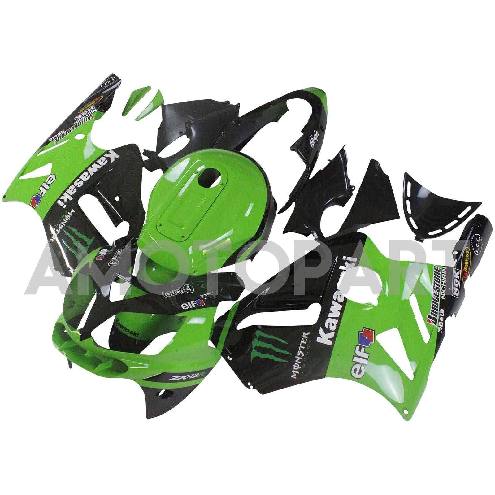Amotopart 2002-2005  Kawasaki ZX12R Green Black Fairing Kit