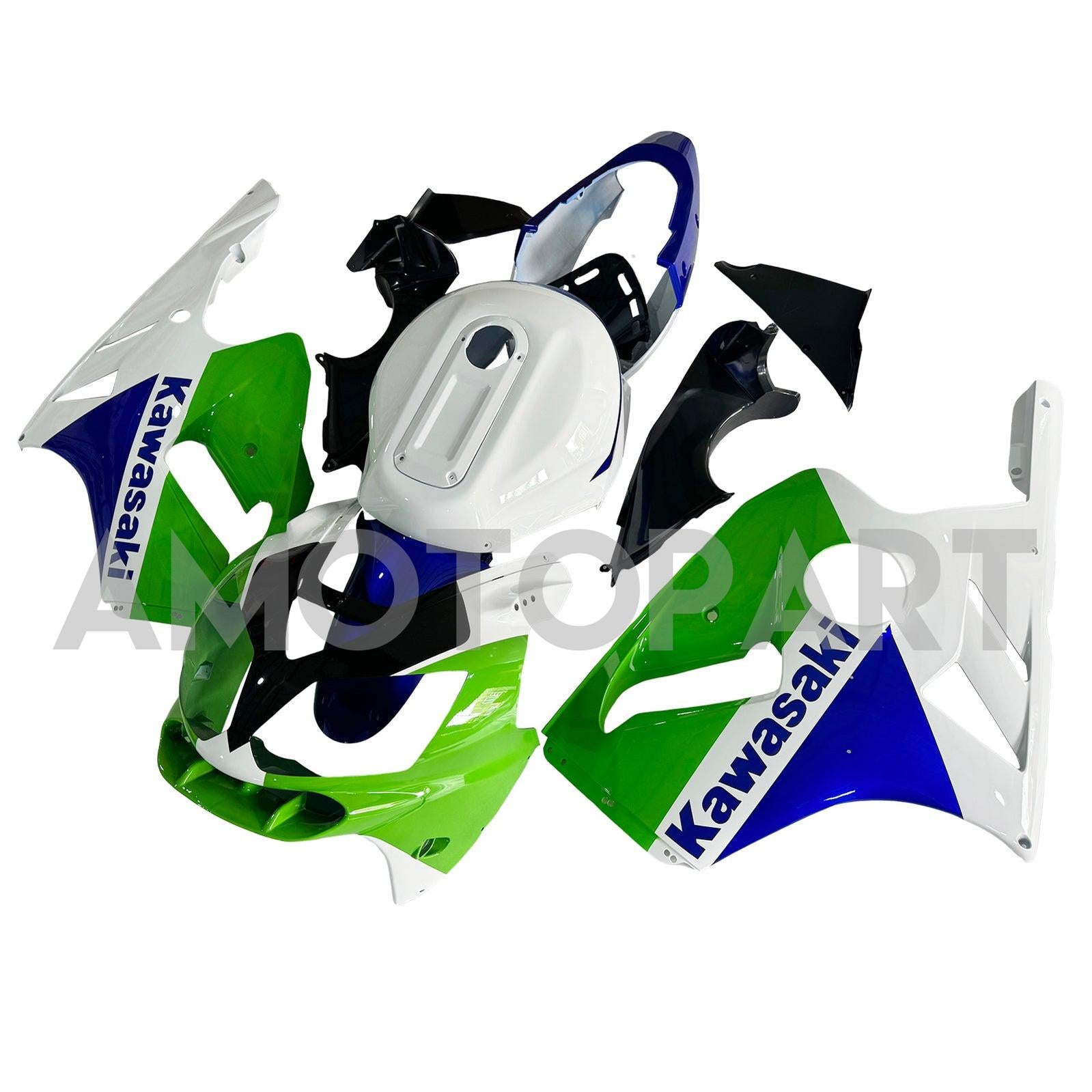 Amotopart 2002-2005 Kawasaki ZX12R White Blue Green Fairing Kit