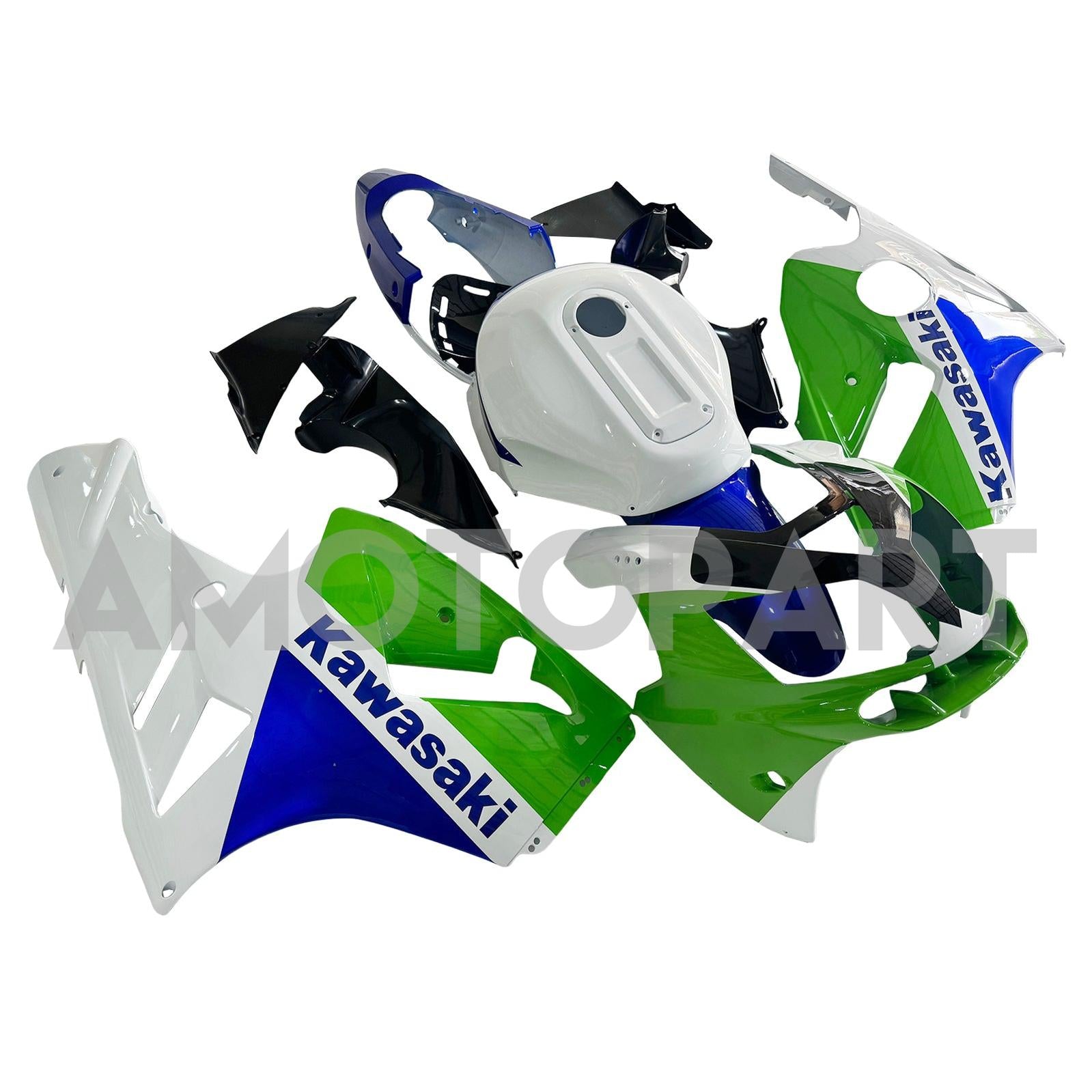 Amotopart 2002-2005 Kawasaki ZX12R White Blue Green Fairing Kit