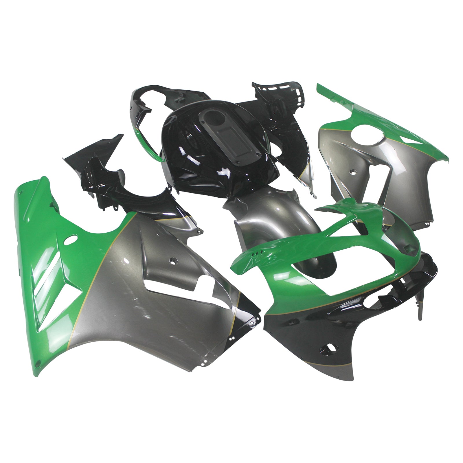 Amotopart 2002–2005 Kawasaki ZX12R Faring Green &amp; Grey Logo Kit