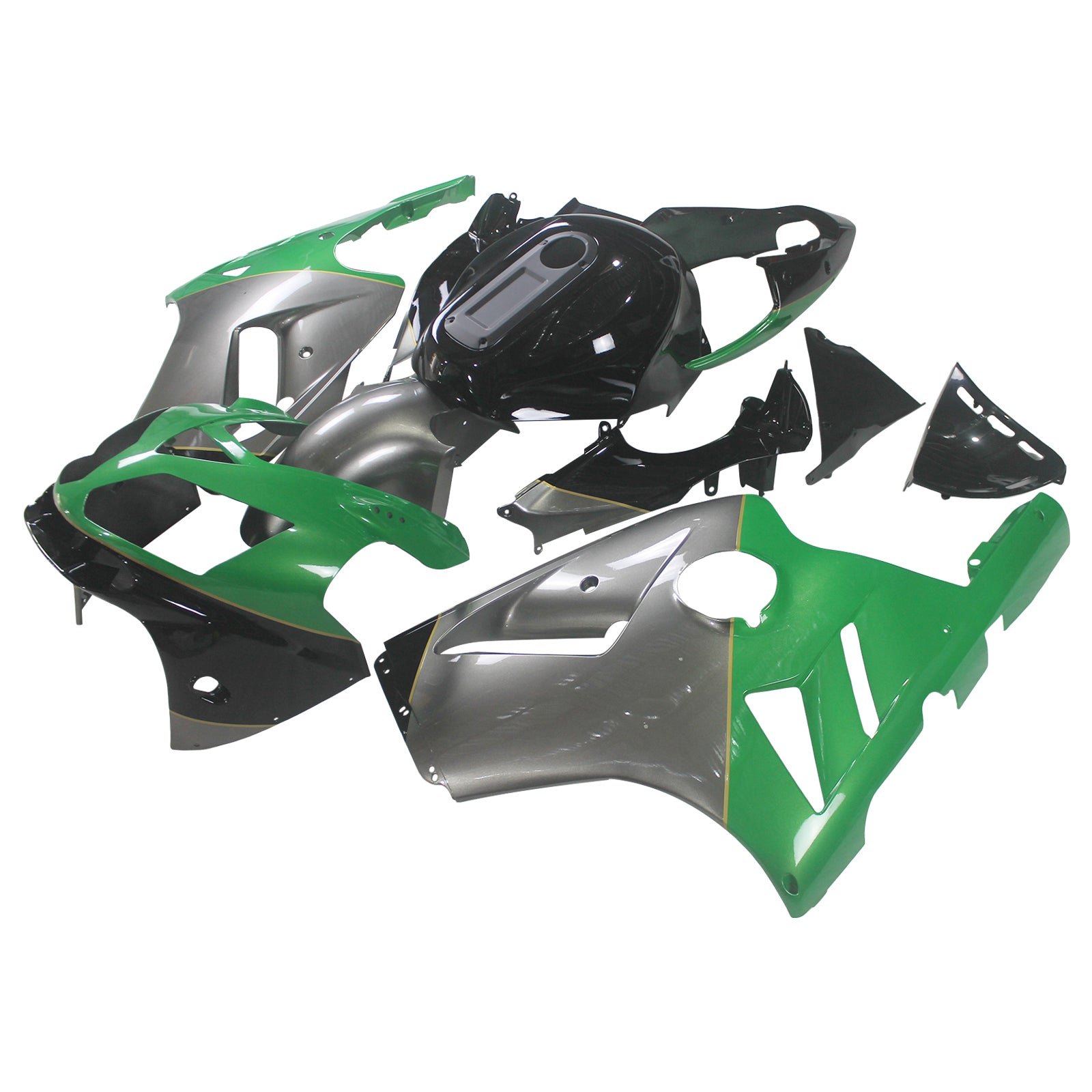 Amotopart 2002–2005 Kawasaki ZX12R Faring Green &amp; Grey Logo Kit