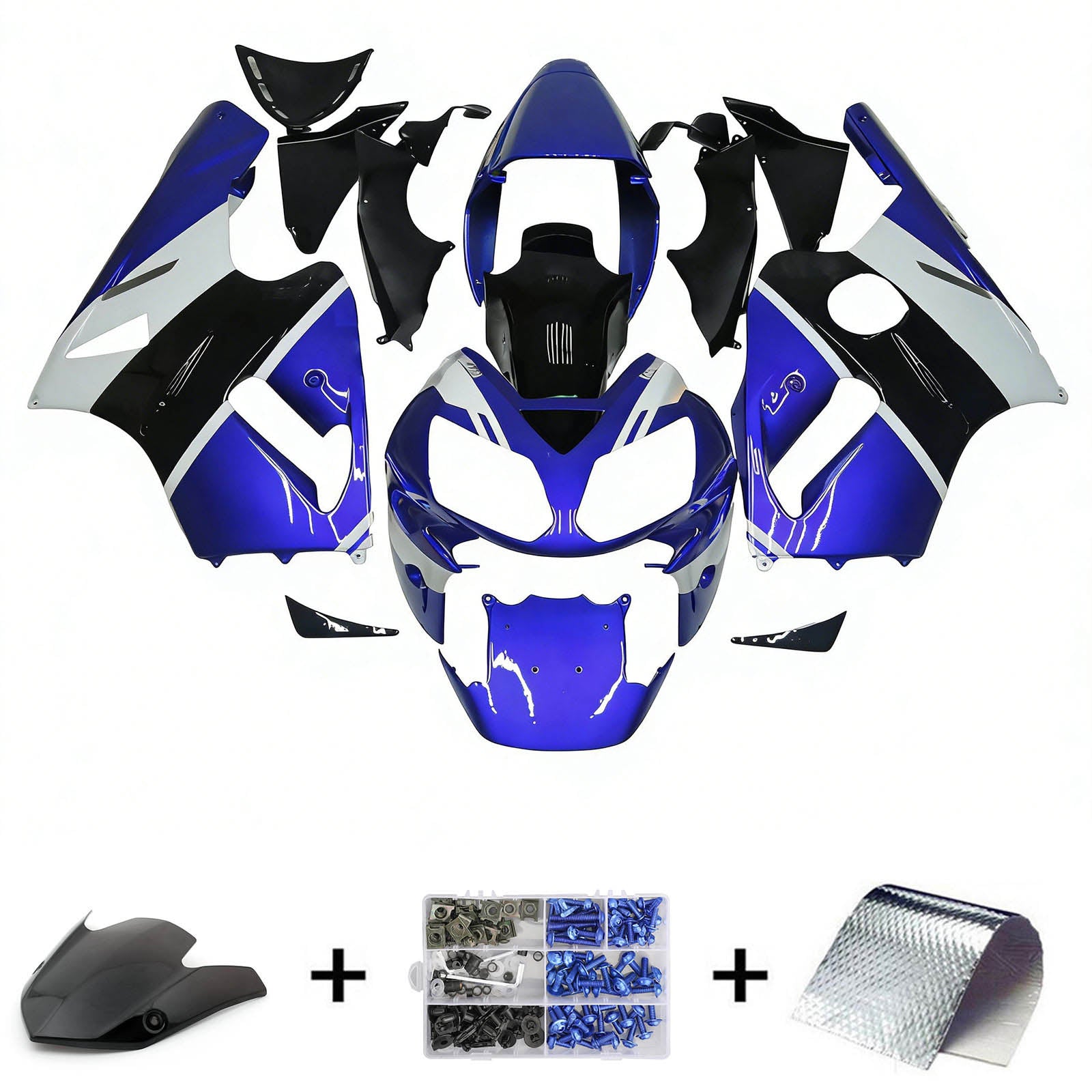 Amotopart 2002–2005 Kawasaki ZX12R Blau Schwarz Verkleidungsset